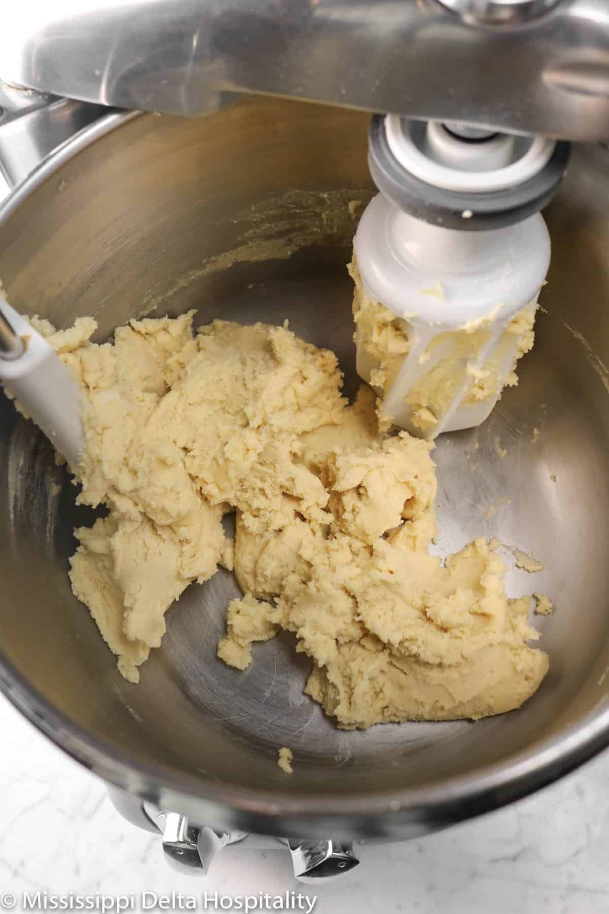 sugar cookie dough in a mixer