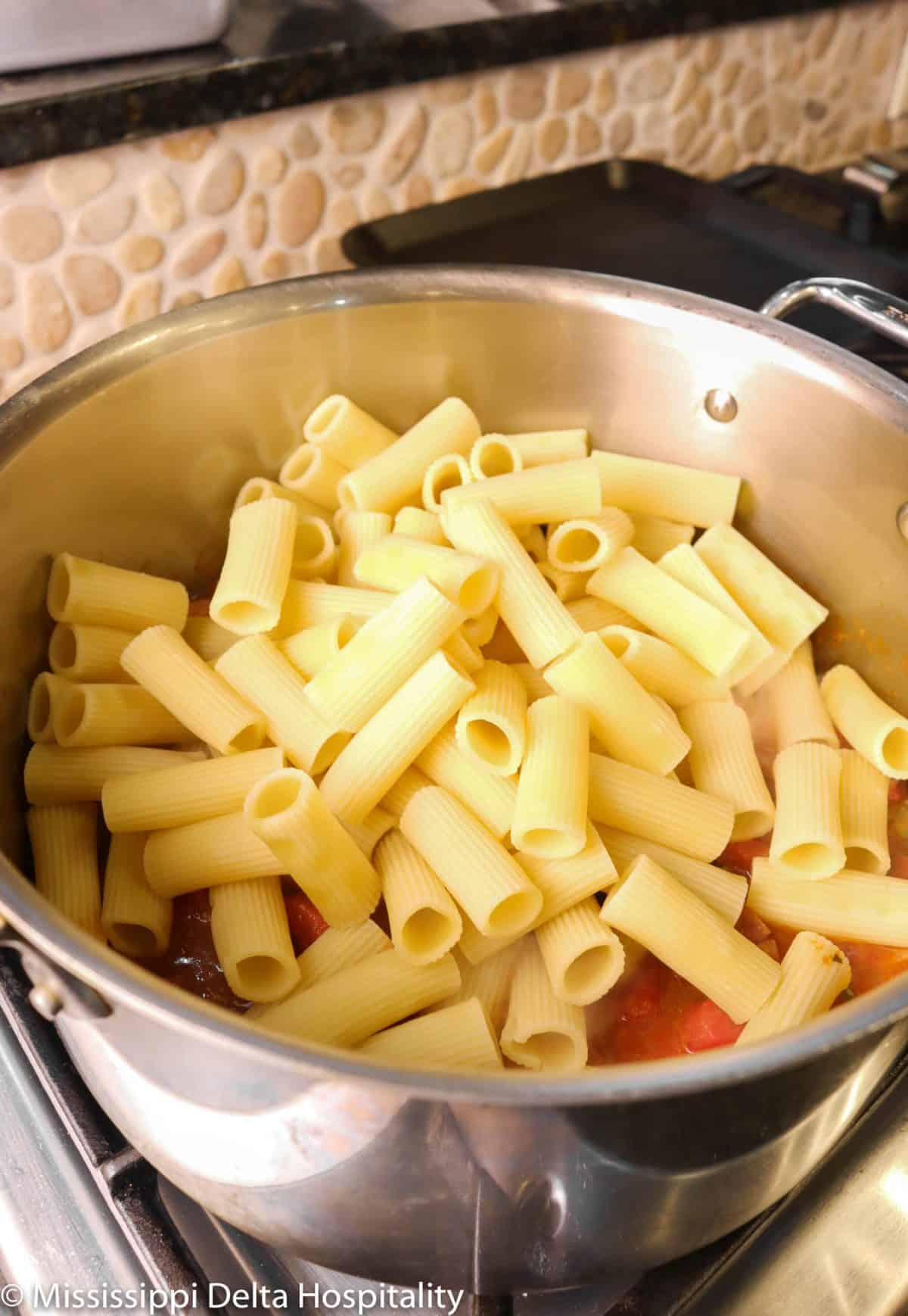 pasta added to pot