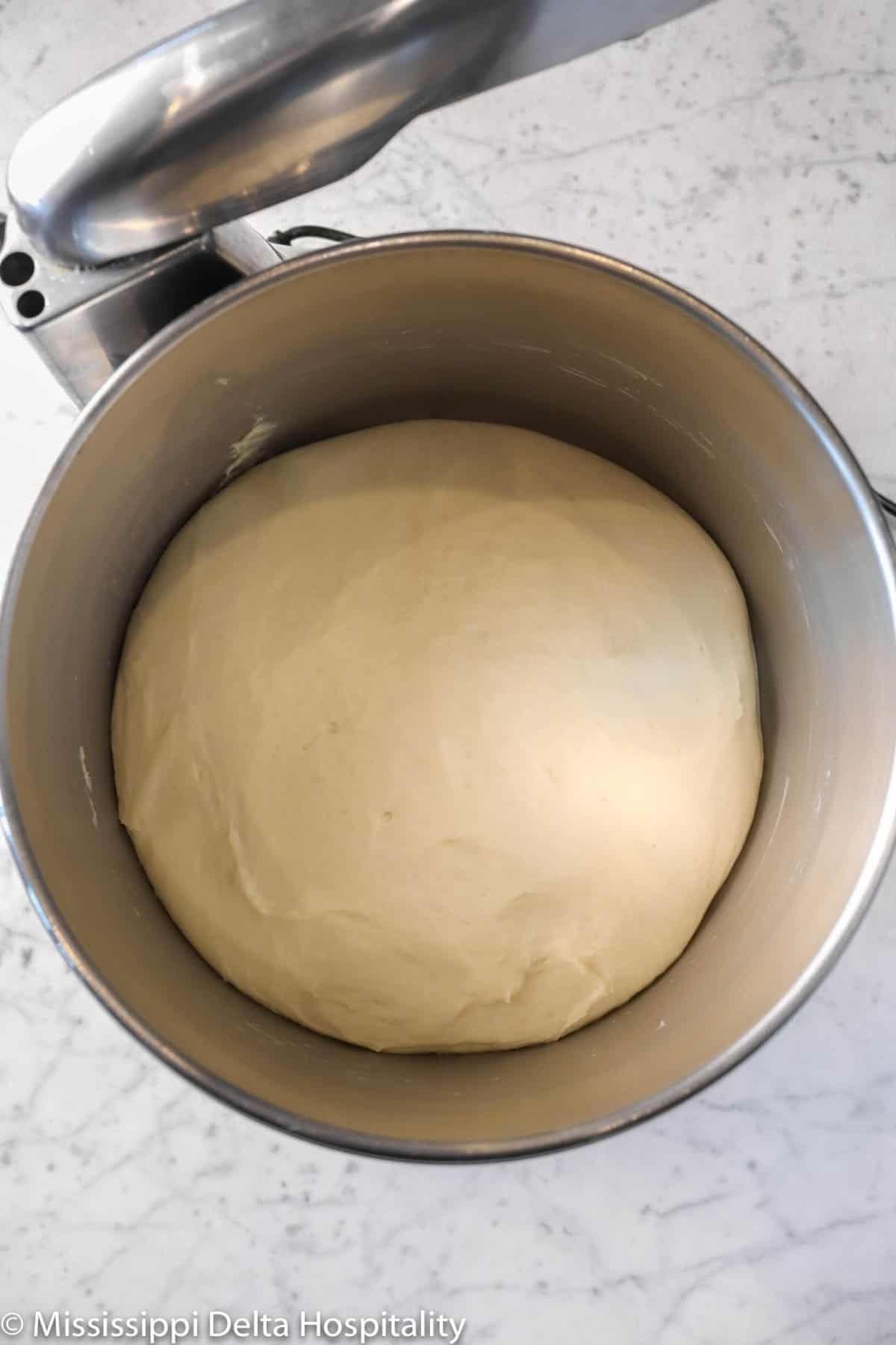pizza dough in a mixer