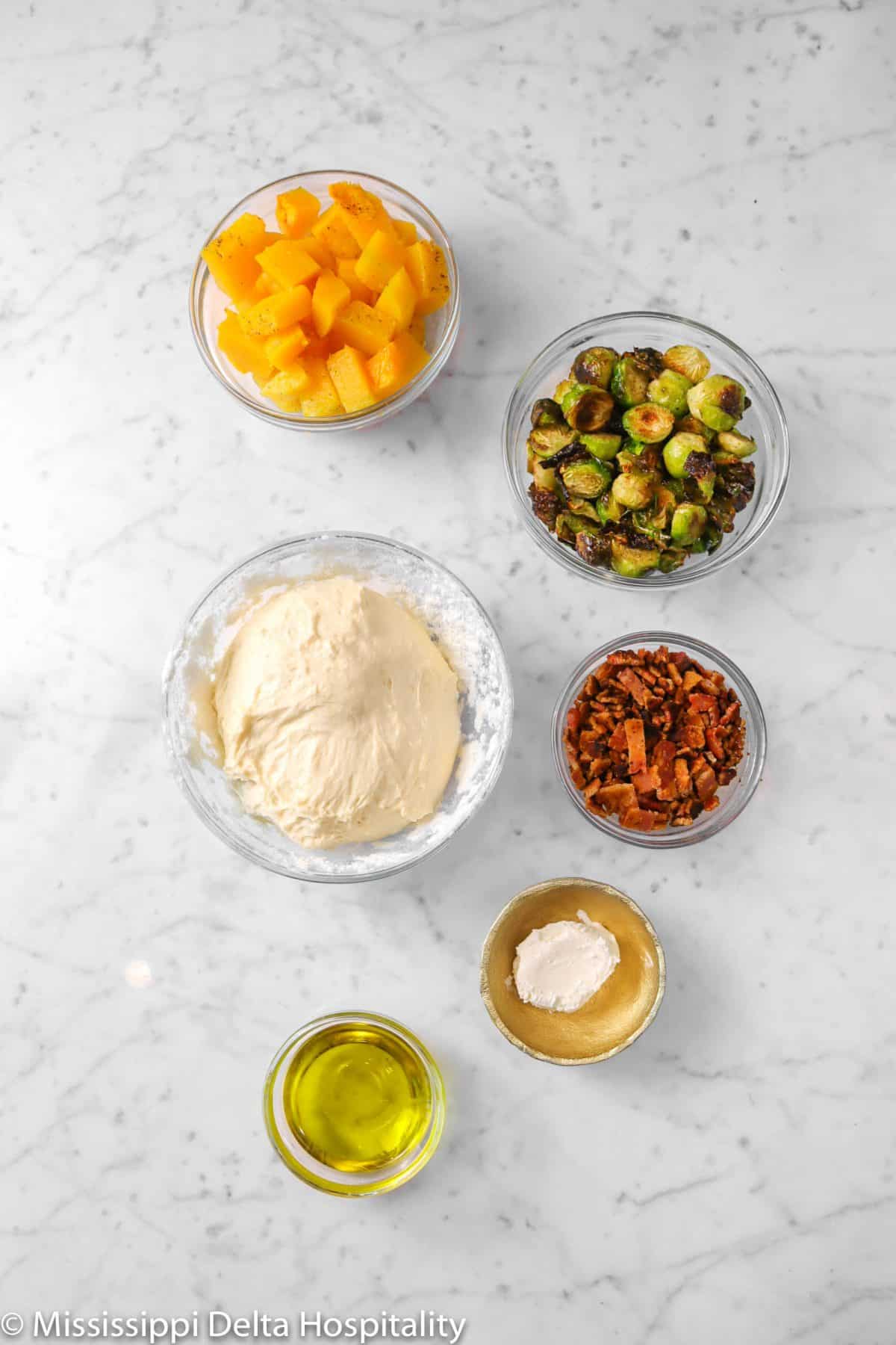 ingredients for butternut squash and brussel sprout flat bread