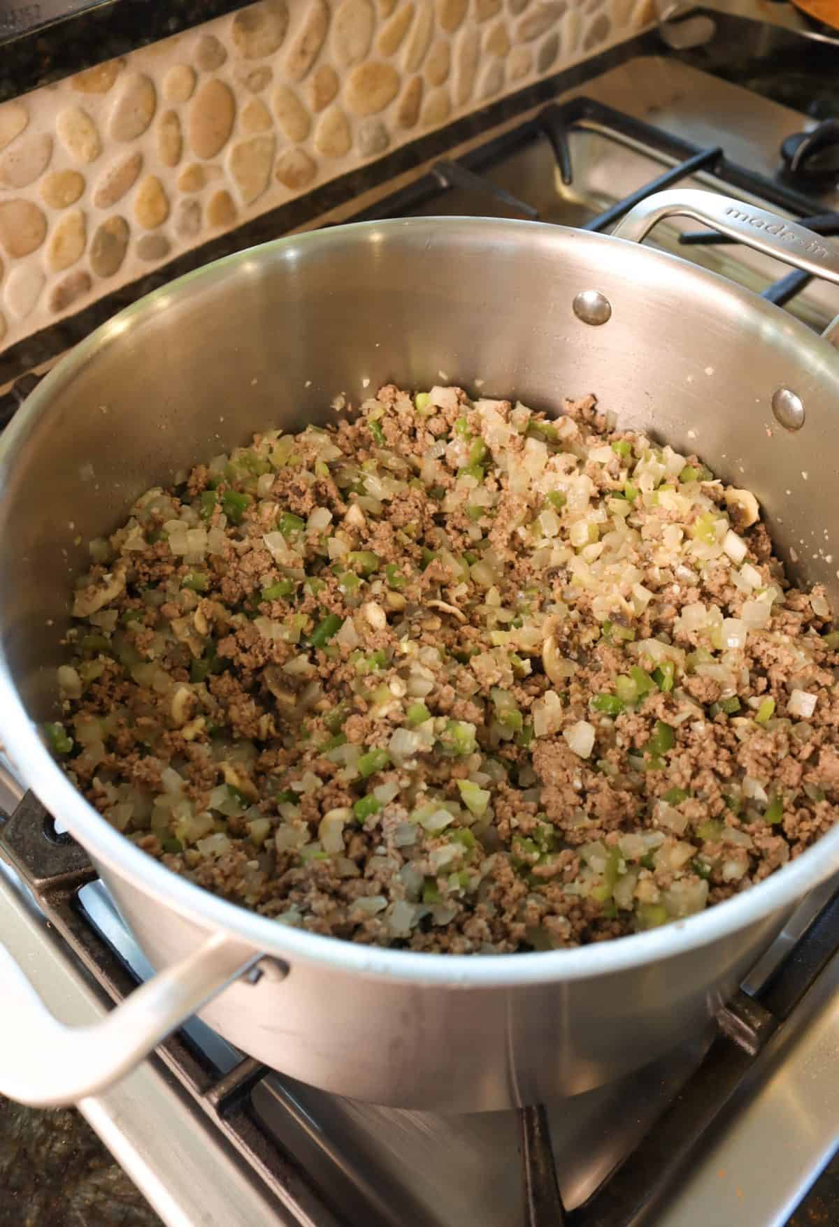 ground beef and vegetables mixed together