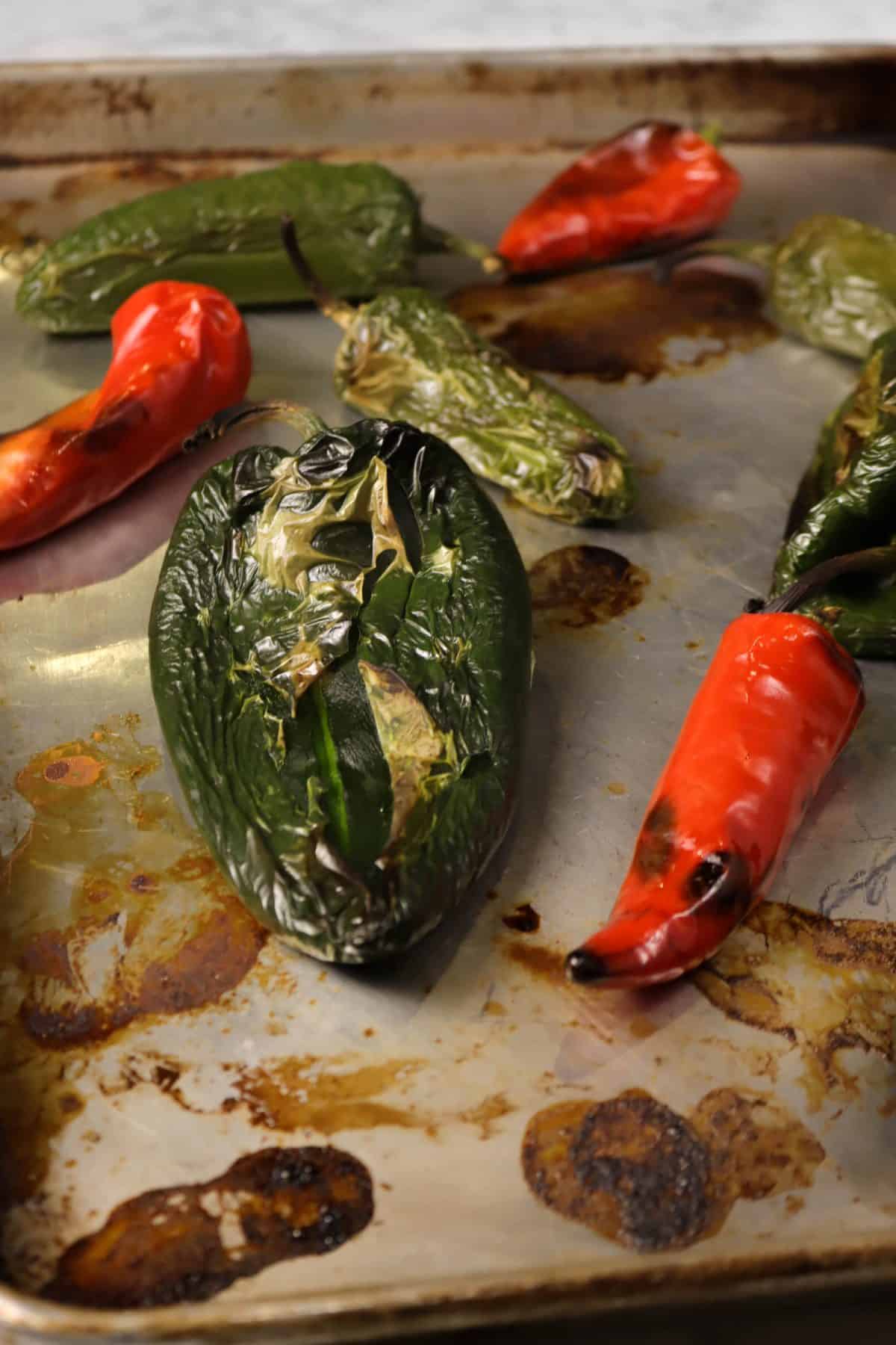roasted peppers on a sheet pam