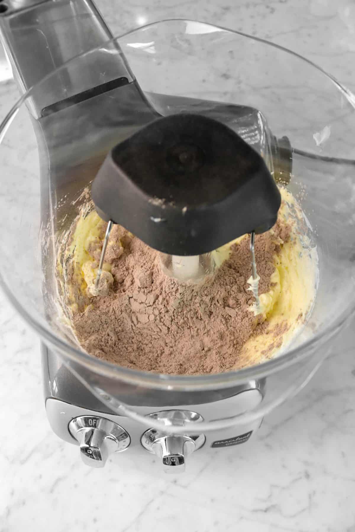 cocoa powder added to butter