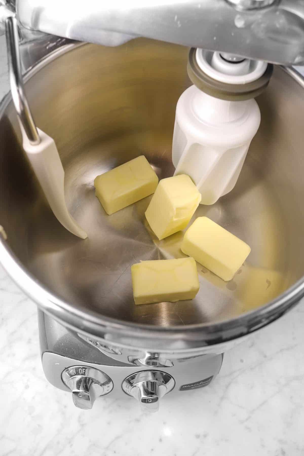 sticks of butter in a mixer