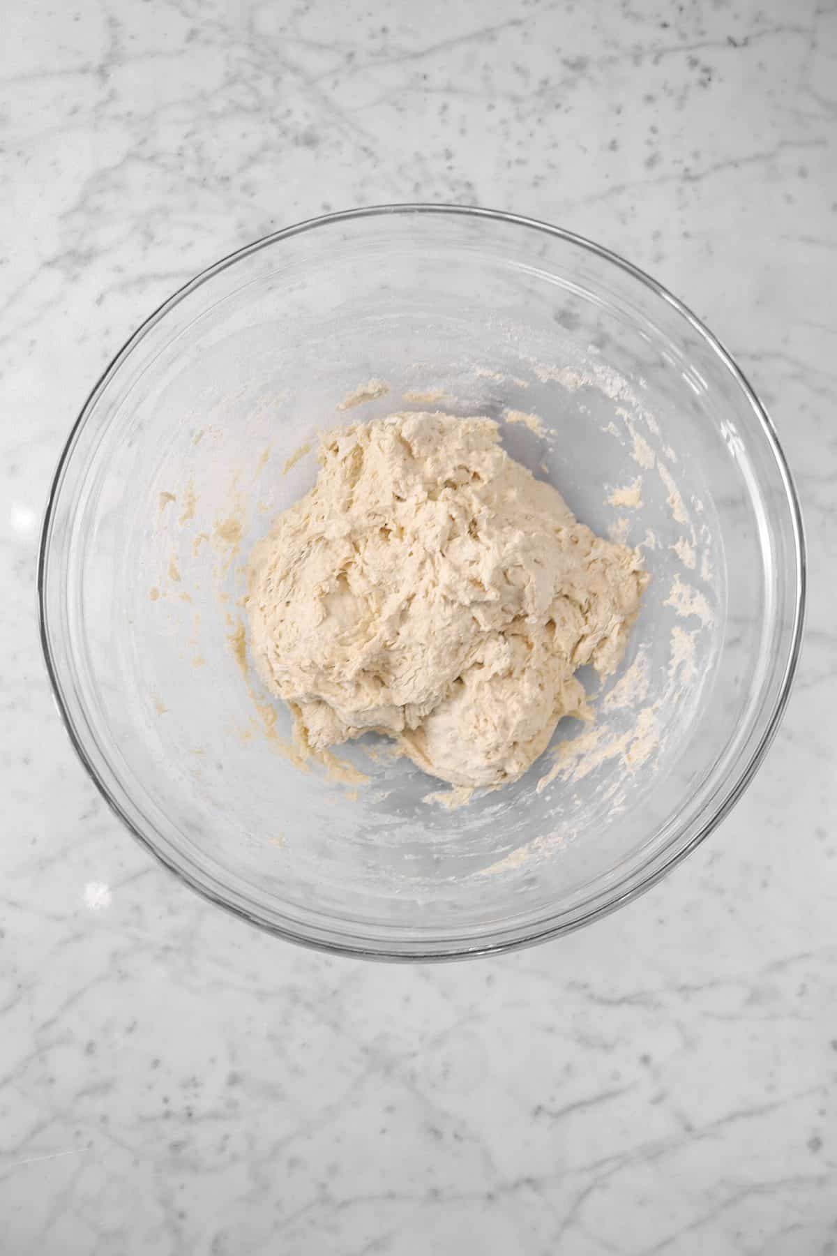sourdough dough in a glass bowl