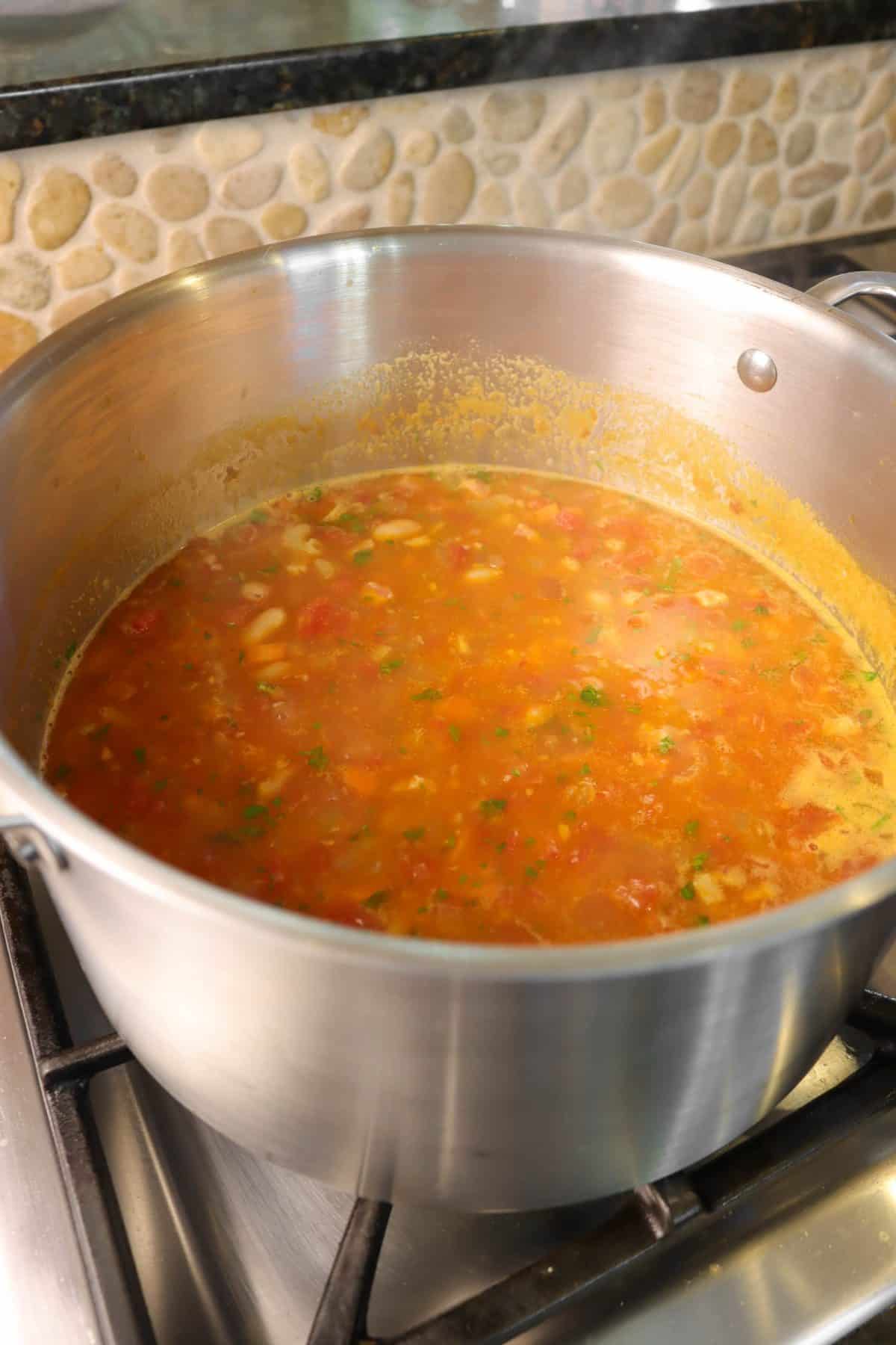 basil mixed into soup
