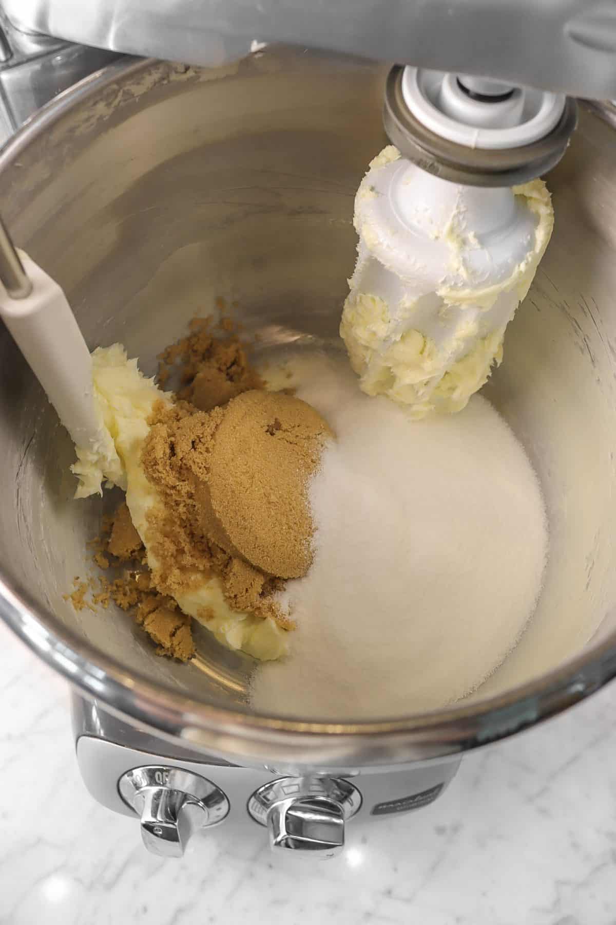 brown sugar and sugar added to butter