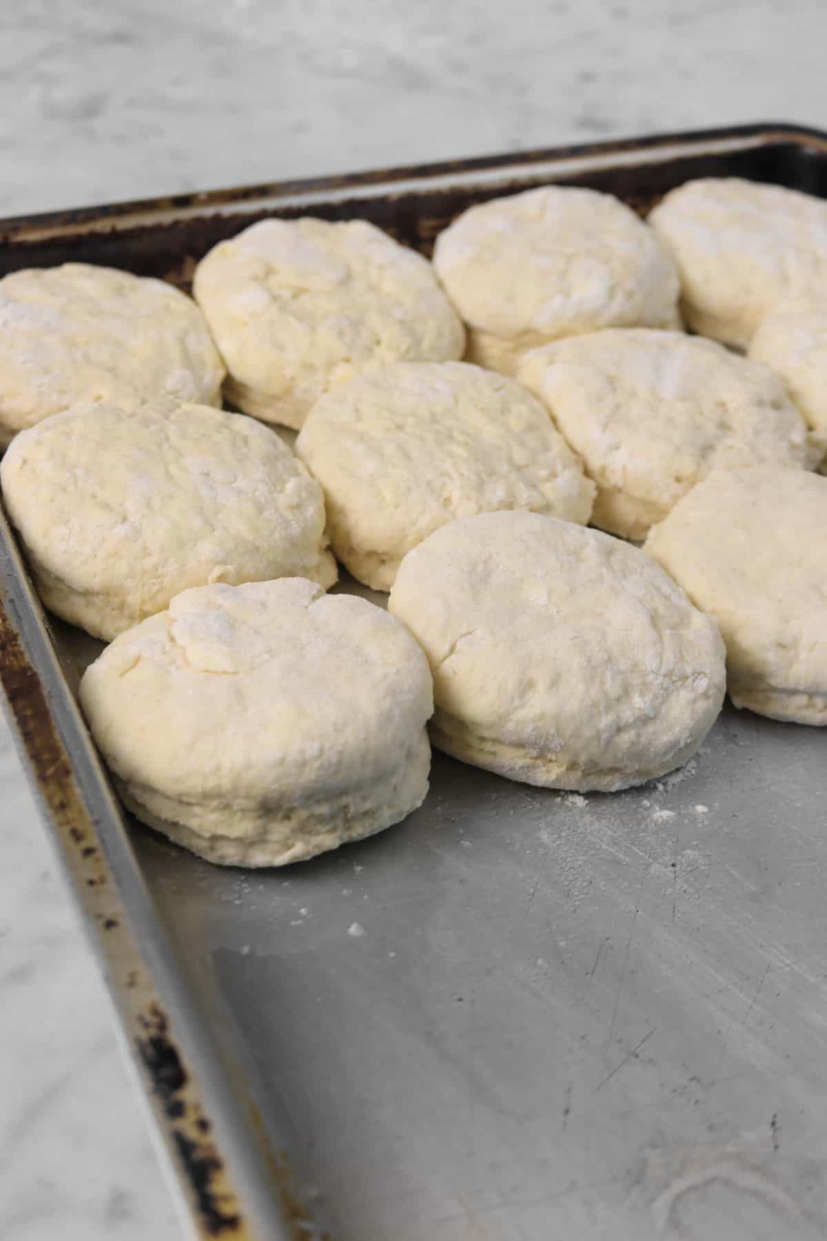 sourdough biscuits on a baking sheet