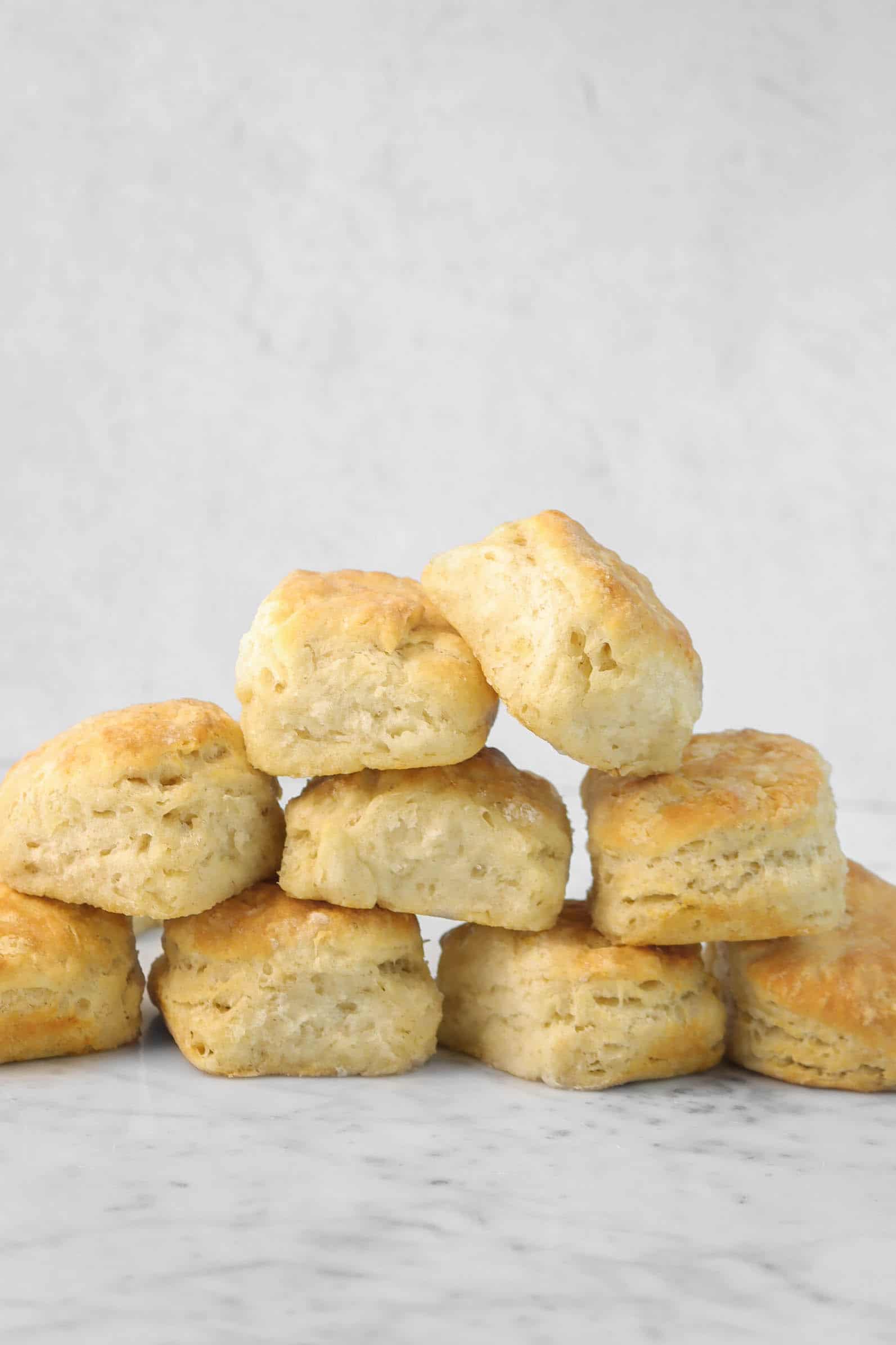 sourdough biscuits stacked on top of each other