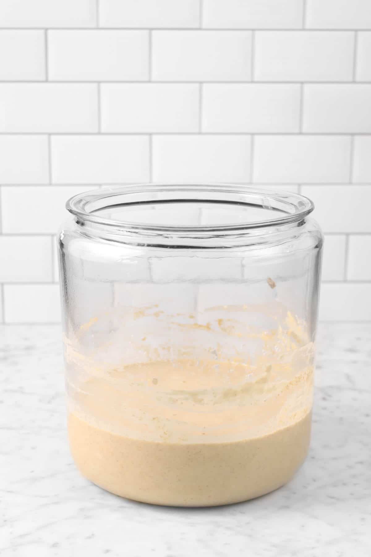 sourdough starter in a glass jar
