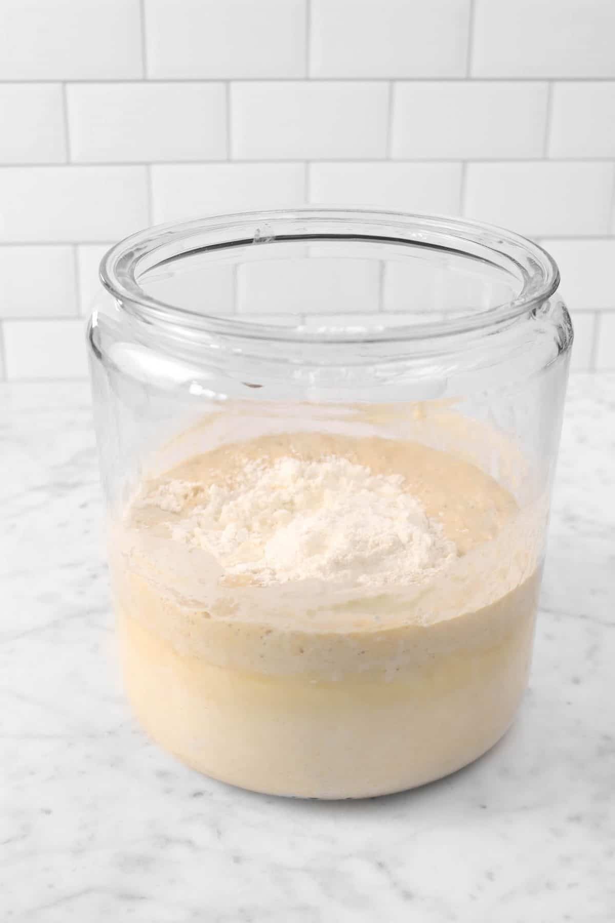 flour and water added to sourdough starter