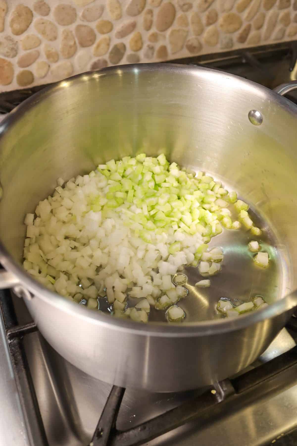 olive oil, onions, and celery in a small stock pot