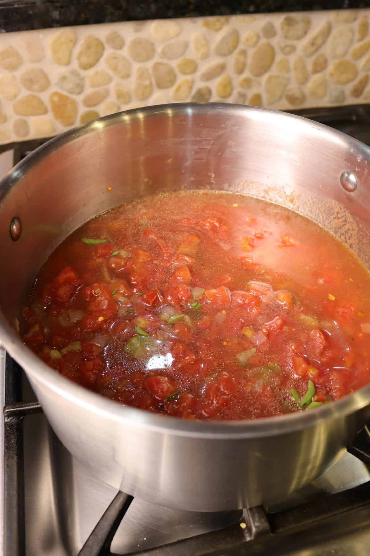 vegetable stock added to tomato soup