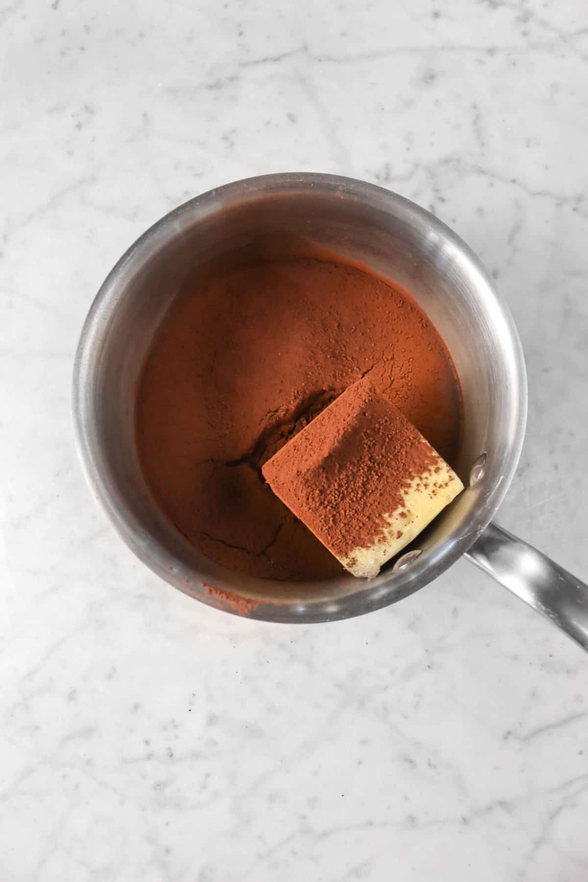 butter, water, and cocoa powder in a small pot