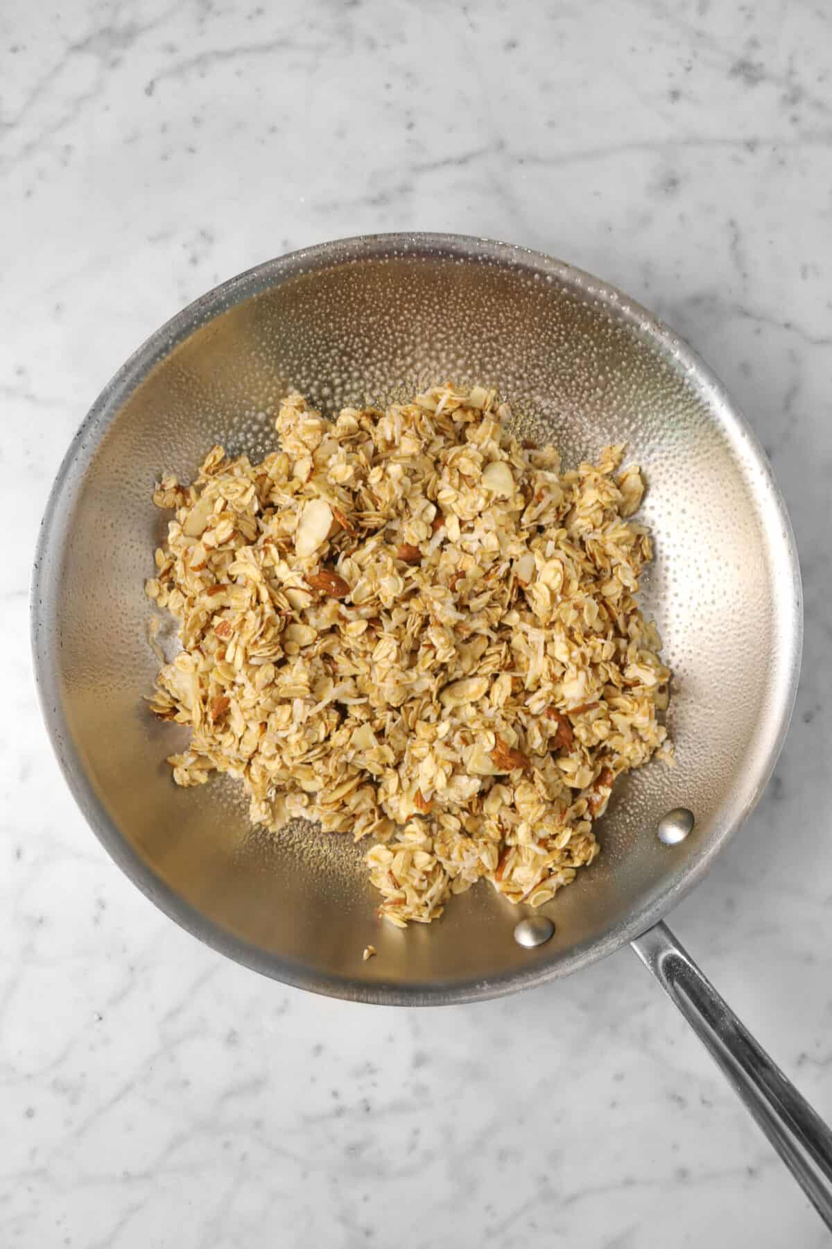 oatmeal mixture in a greased sauté pan