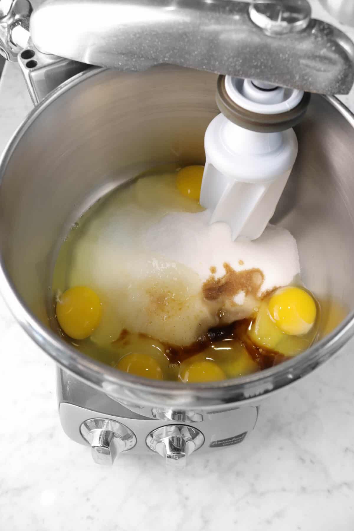 eggs, vanilla, and sugar in a mixer