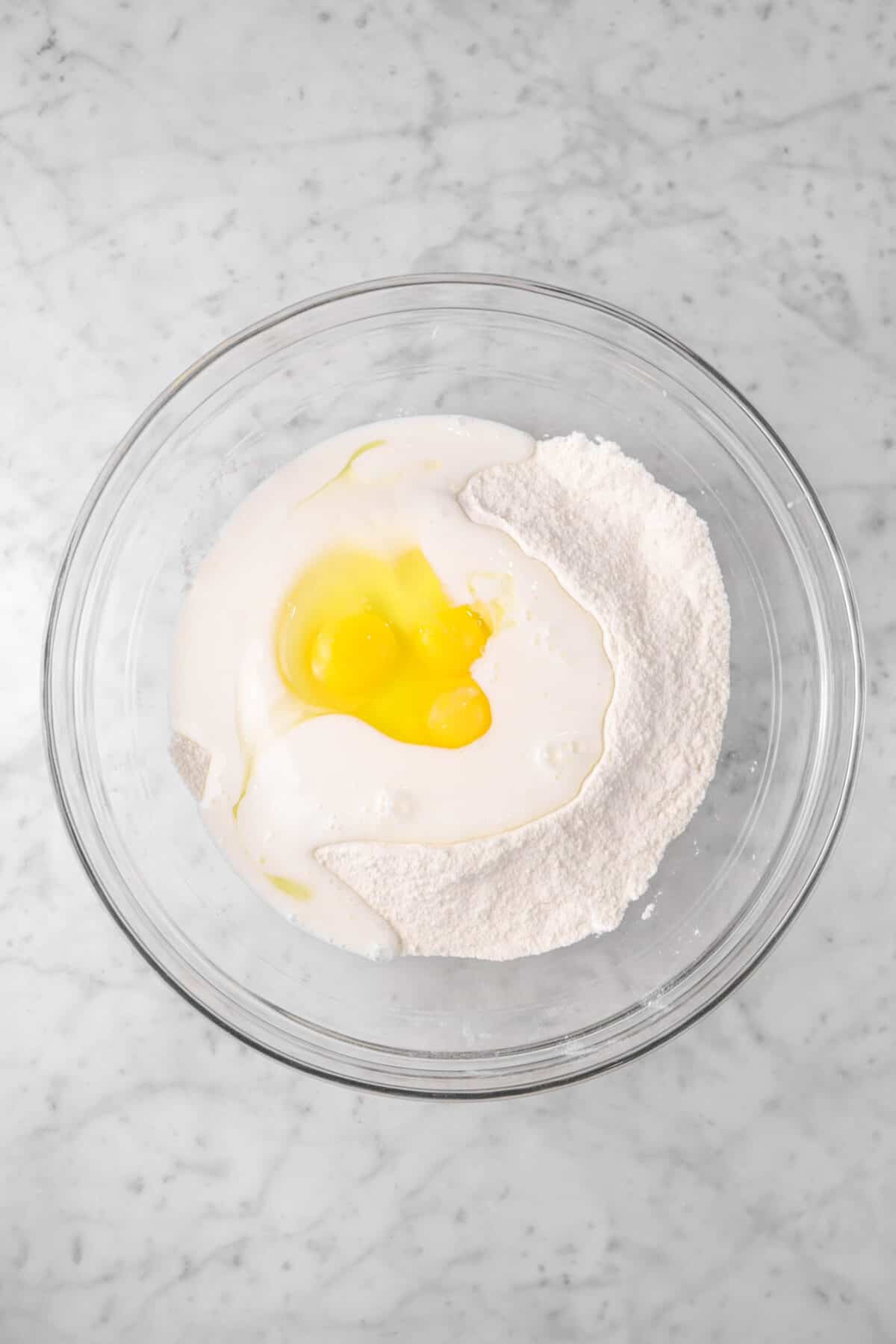 eggs and milk added to dry ingredients