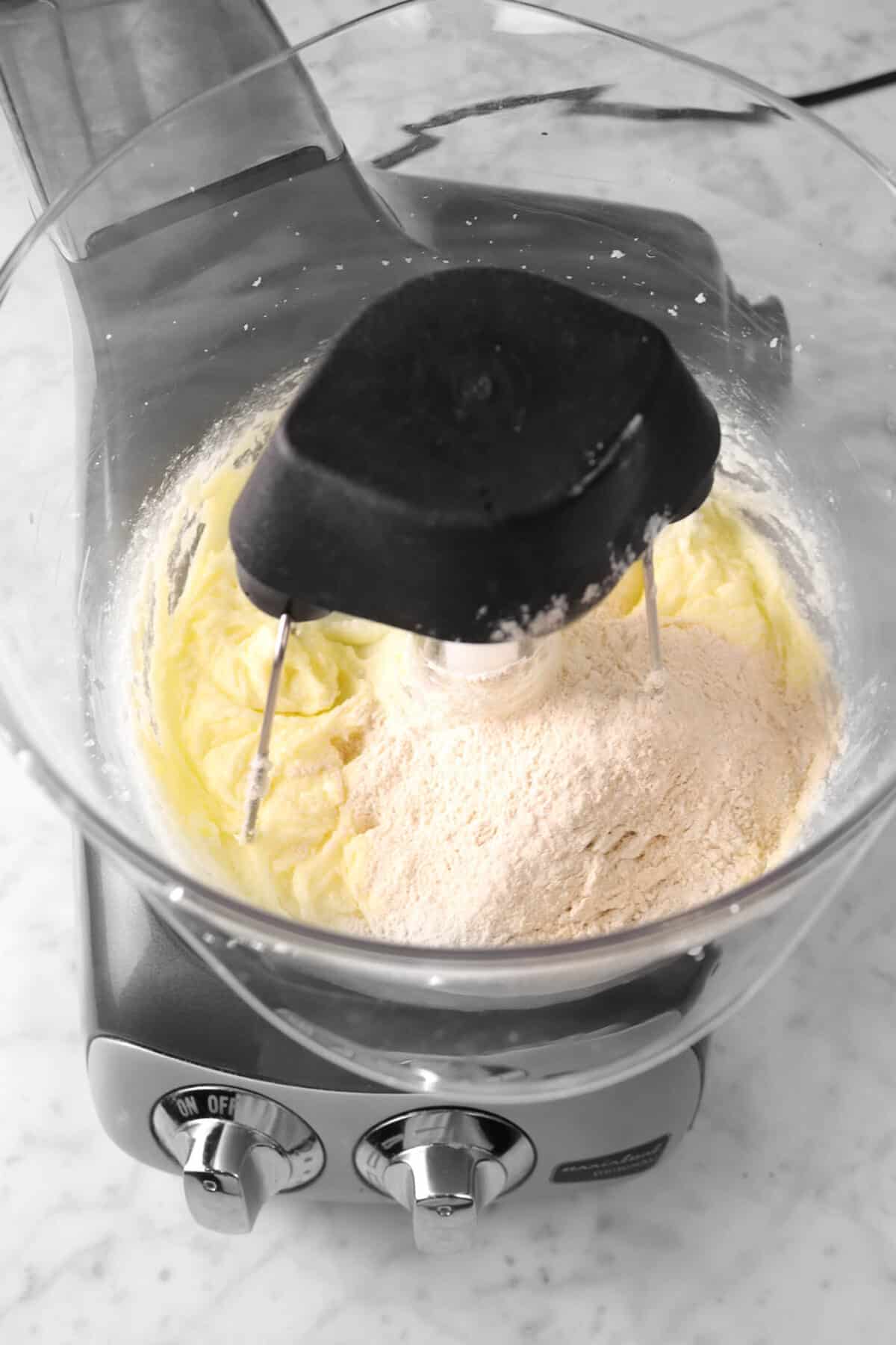 flour mixture added to butter mixture