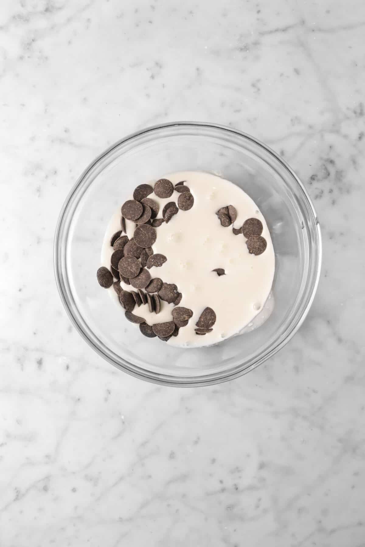 heavy cream and chocolate chips in a bowl