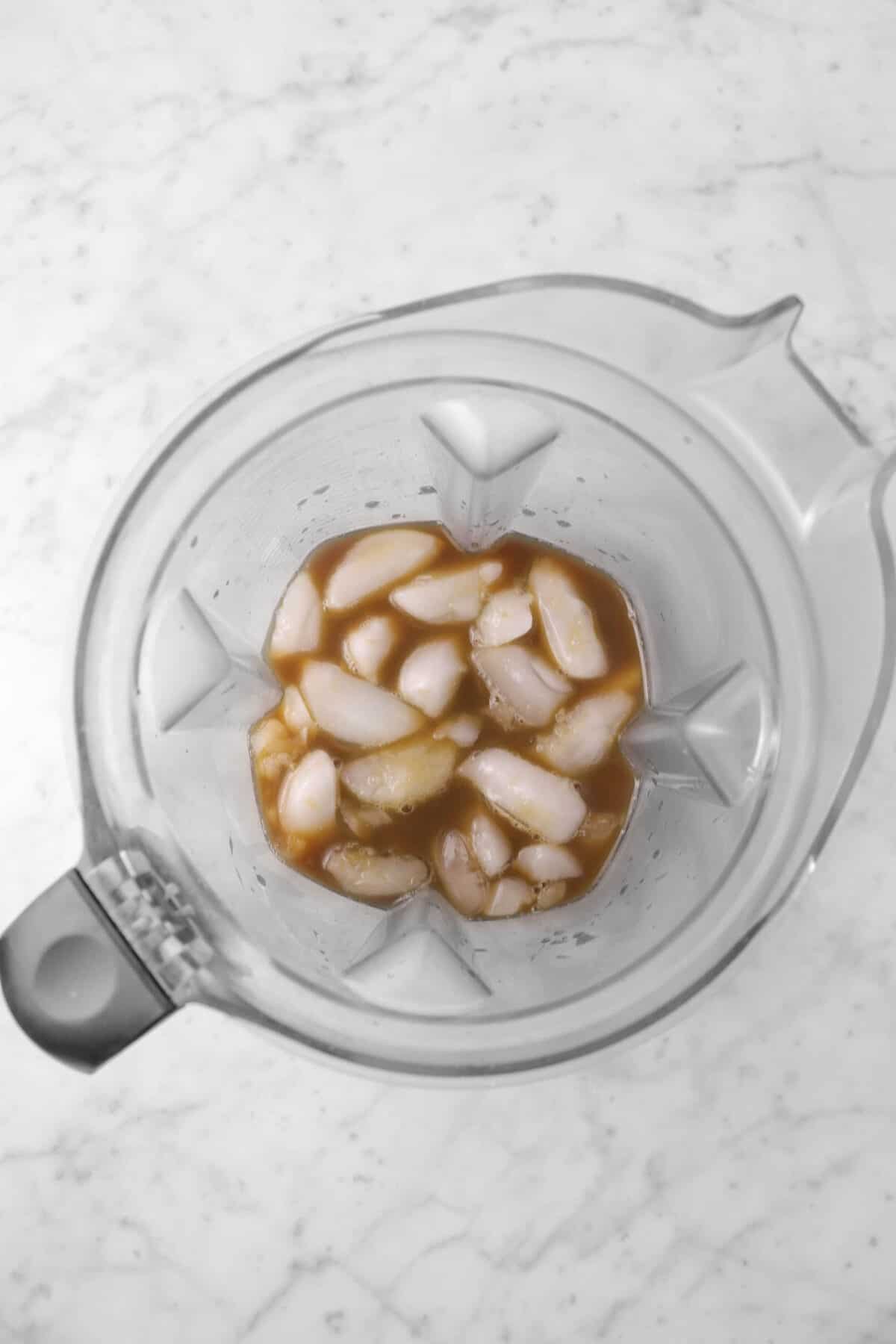 coffee, milk, and ice in a blender