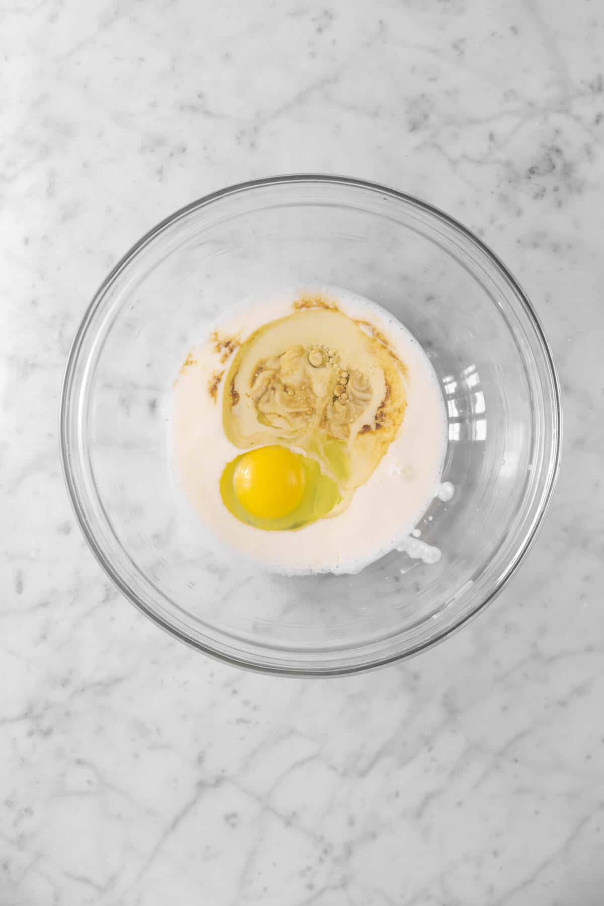 buttermilk, egg, and vanilla in a glass bowl