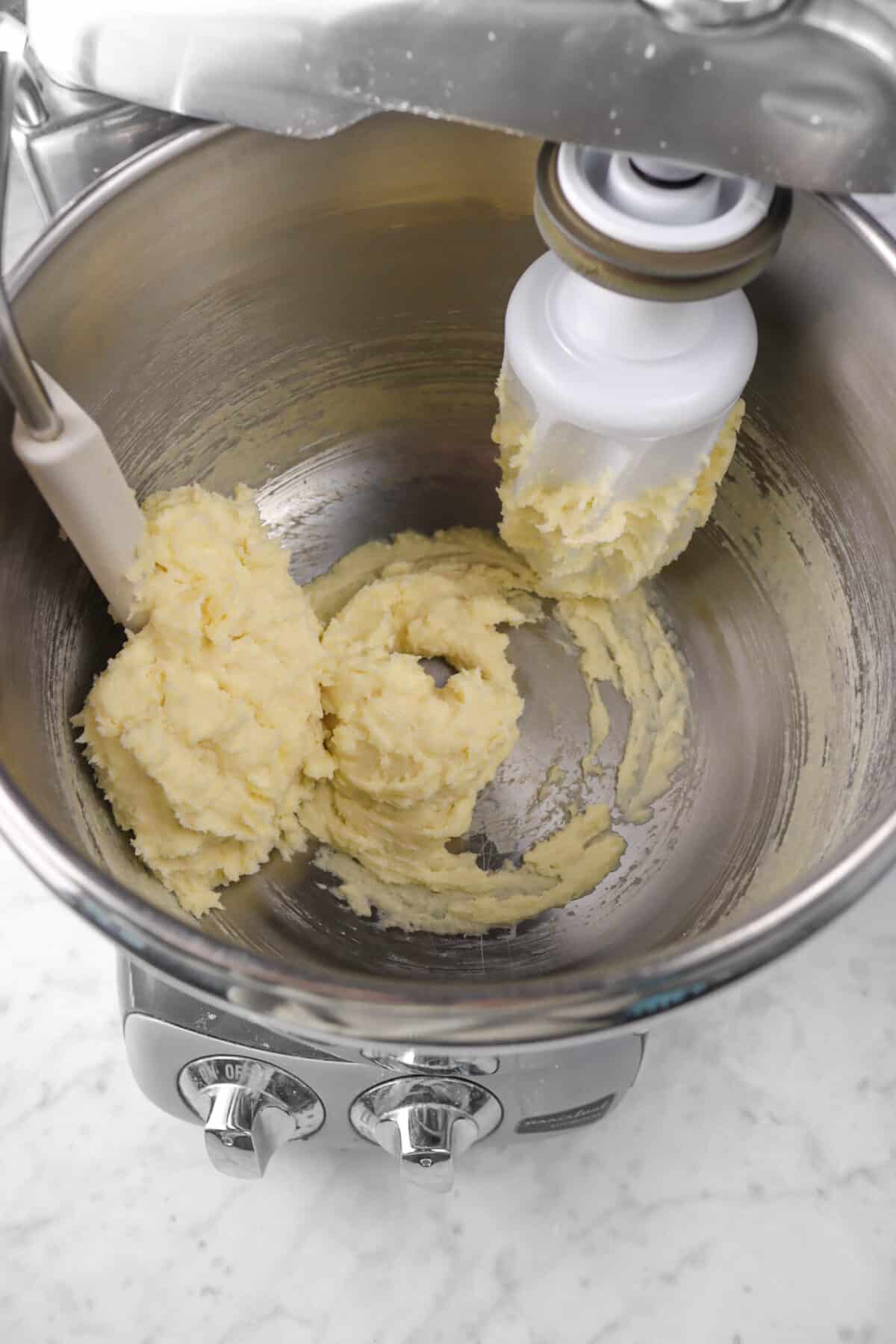 butter, sugar, and vanilla whipped in a mixer