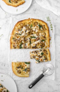 Mushroom and Spinach Flatbread with Caramelized Onions