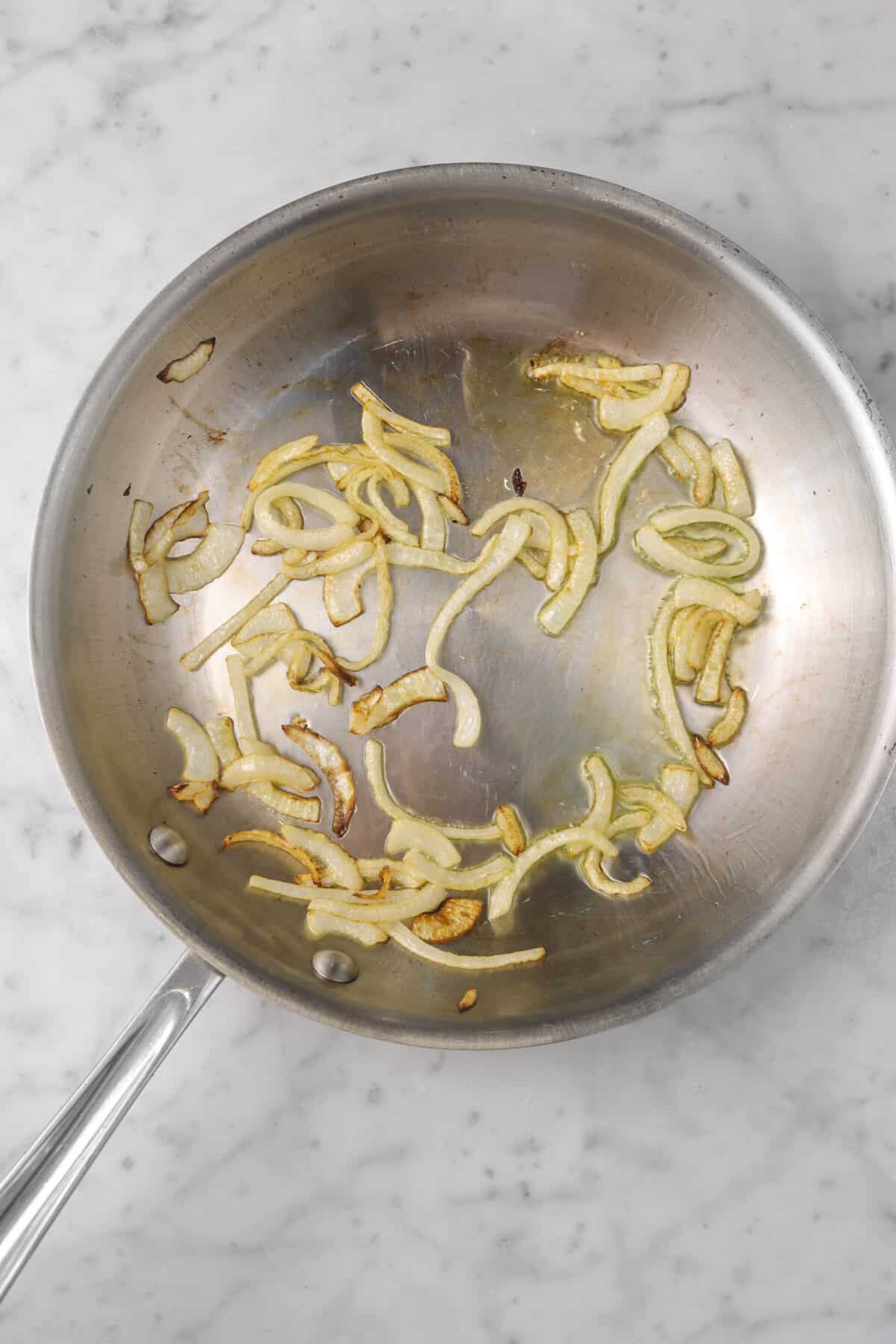 caramelized onions in a saute pan
