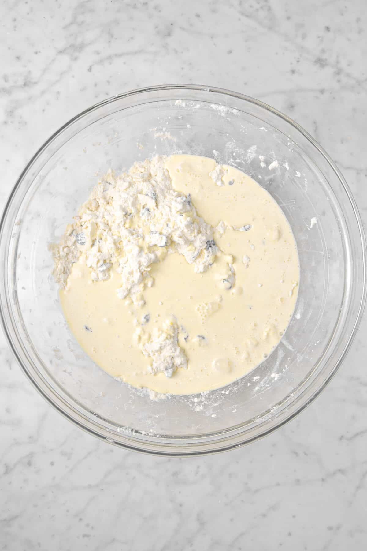 wet ingredients on top of flour mixture