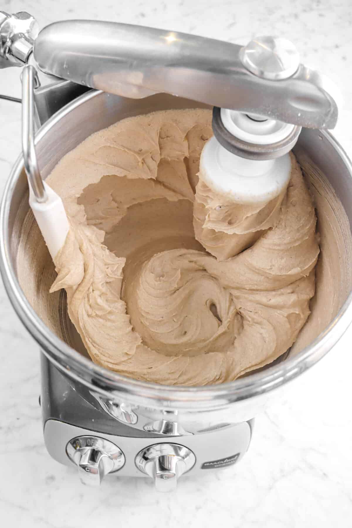dry ingredients stirred into spice cake batter