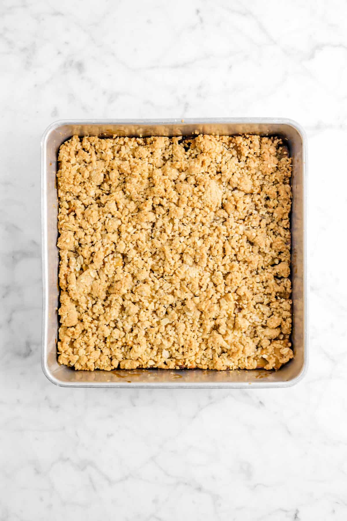 crumble bars baked in a square pan