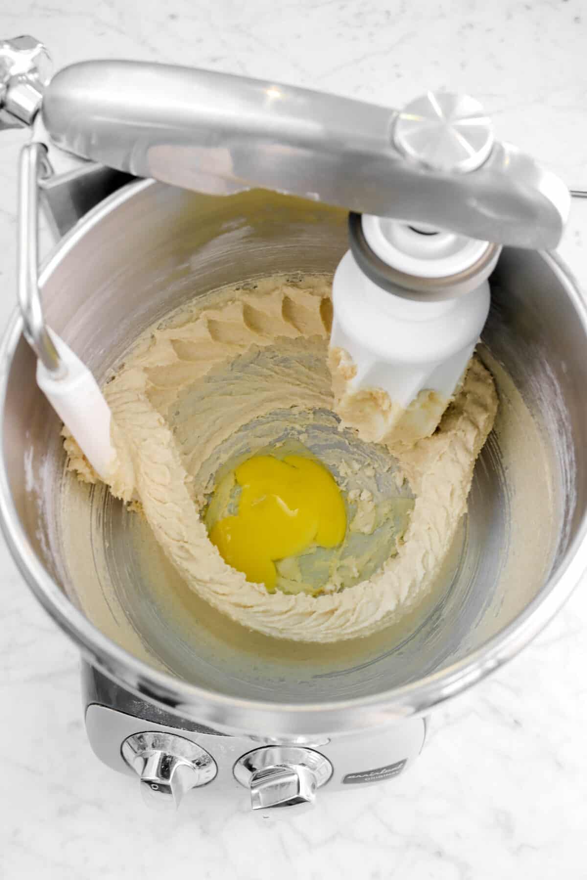 egg added to butter and sugar mixture