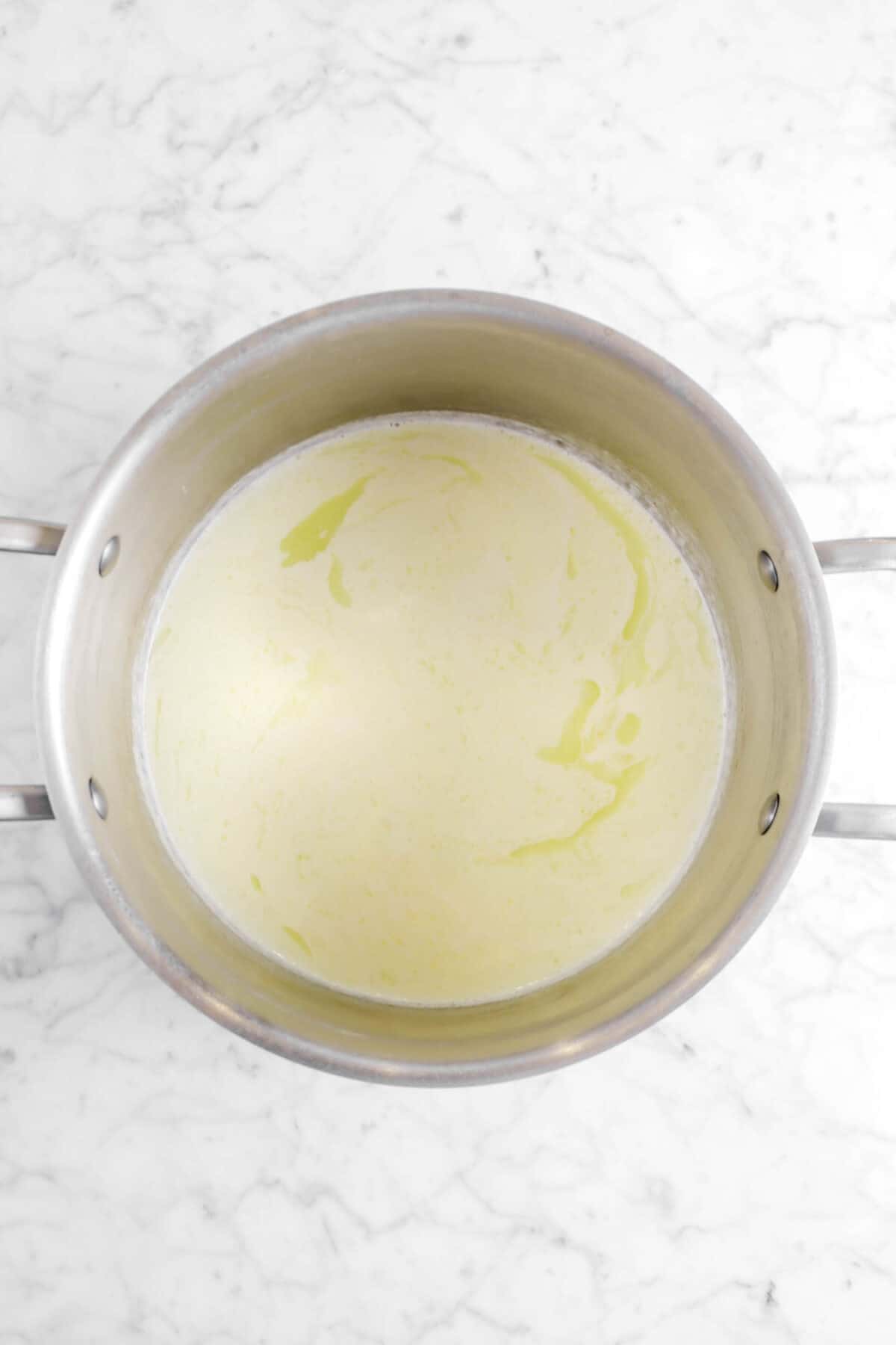 melted butter and cream in a pot
