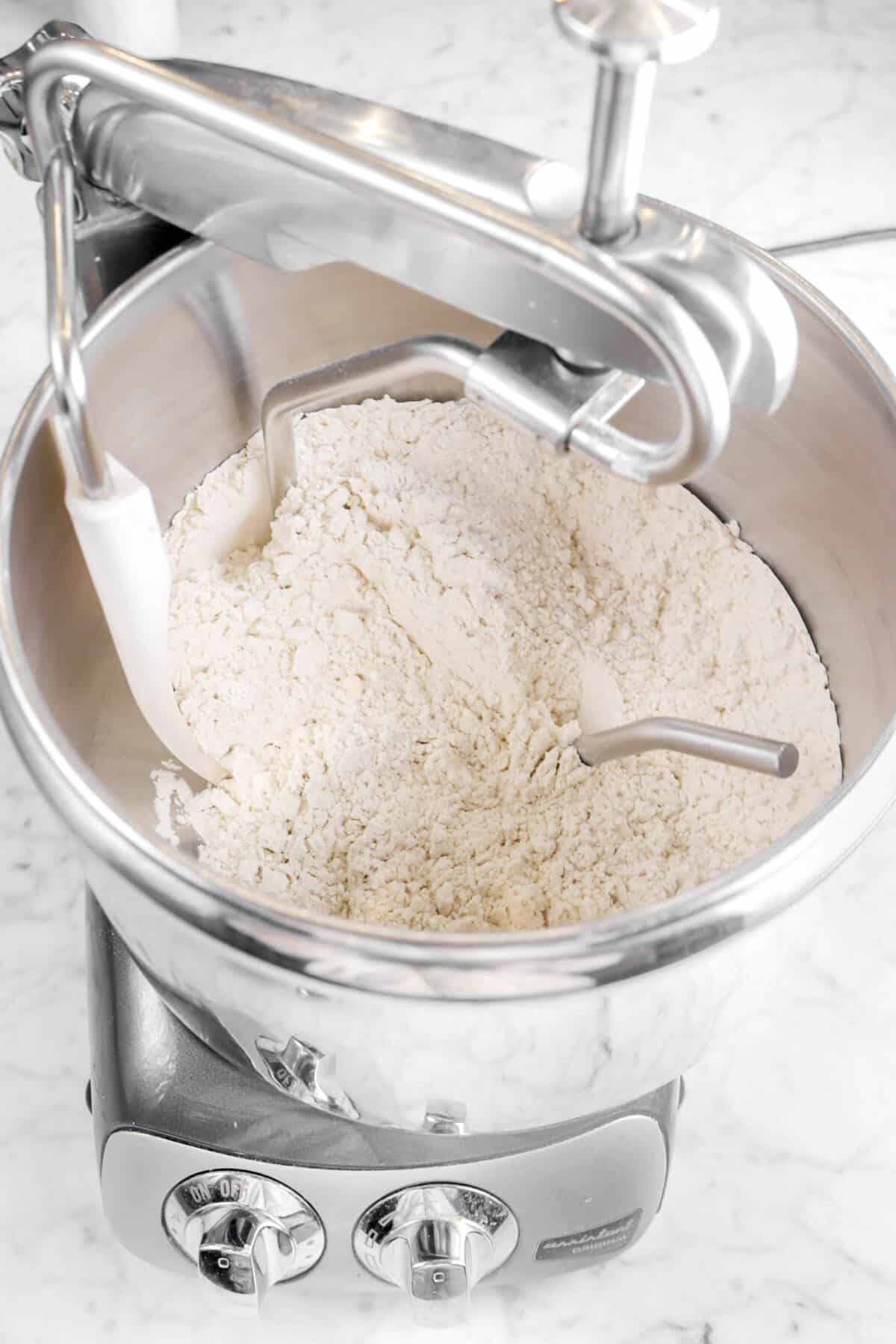 dry ingredients mixed together in a mixer
