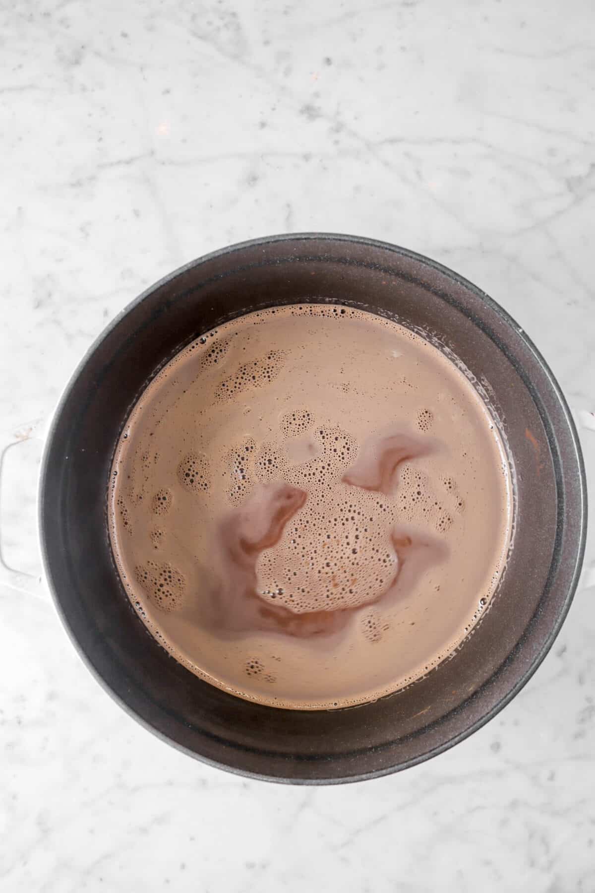 hot chocolate in a cast iron pot