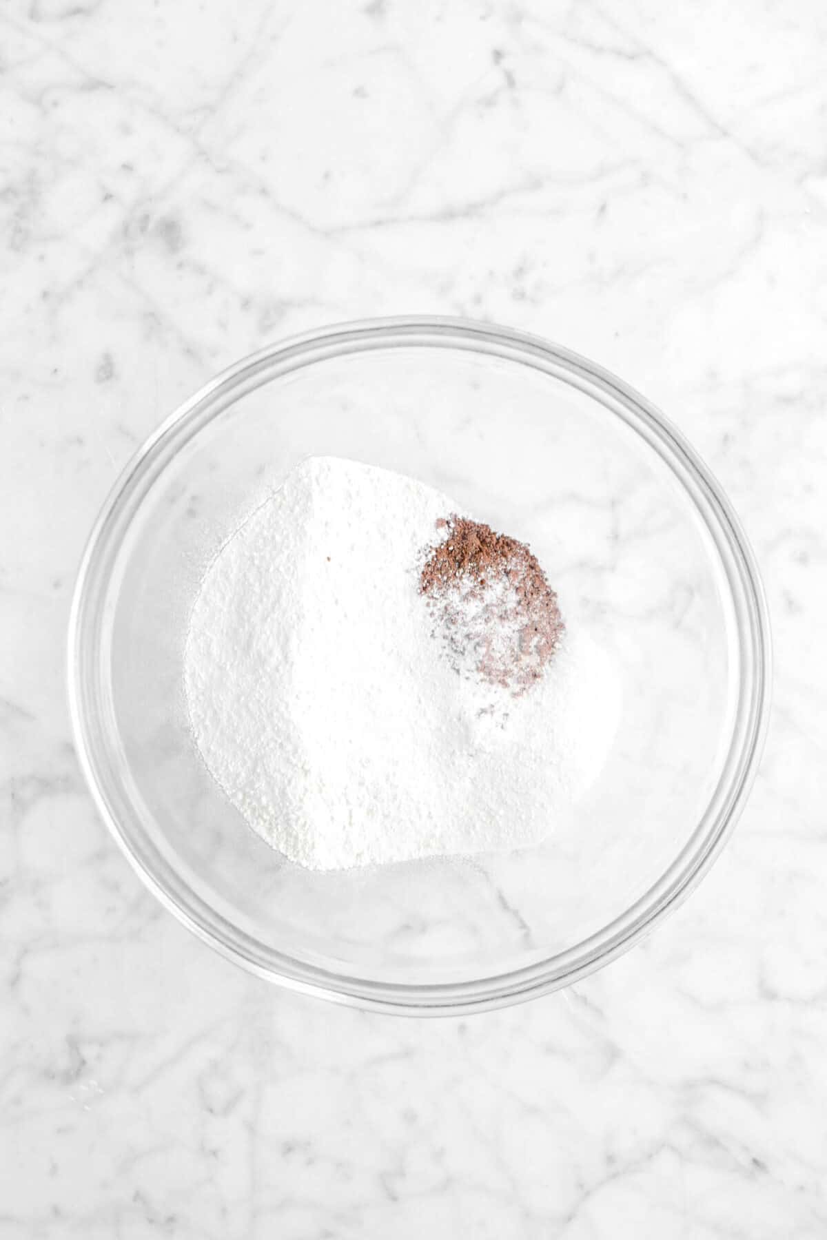 powdered milk, cocoa powder, sugar, and salt in glass bowl