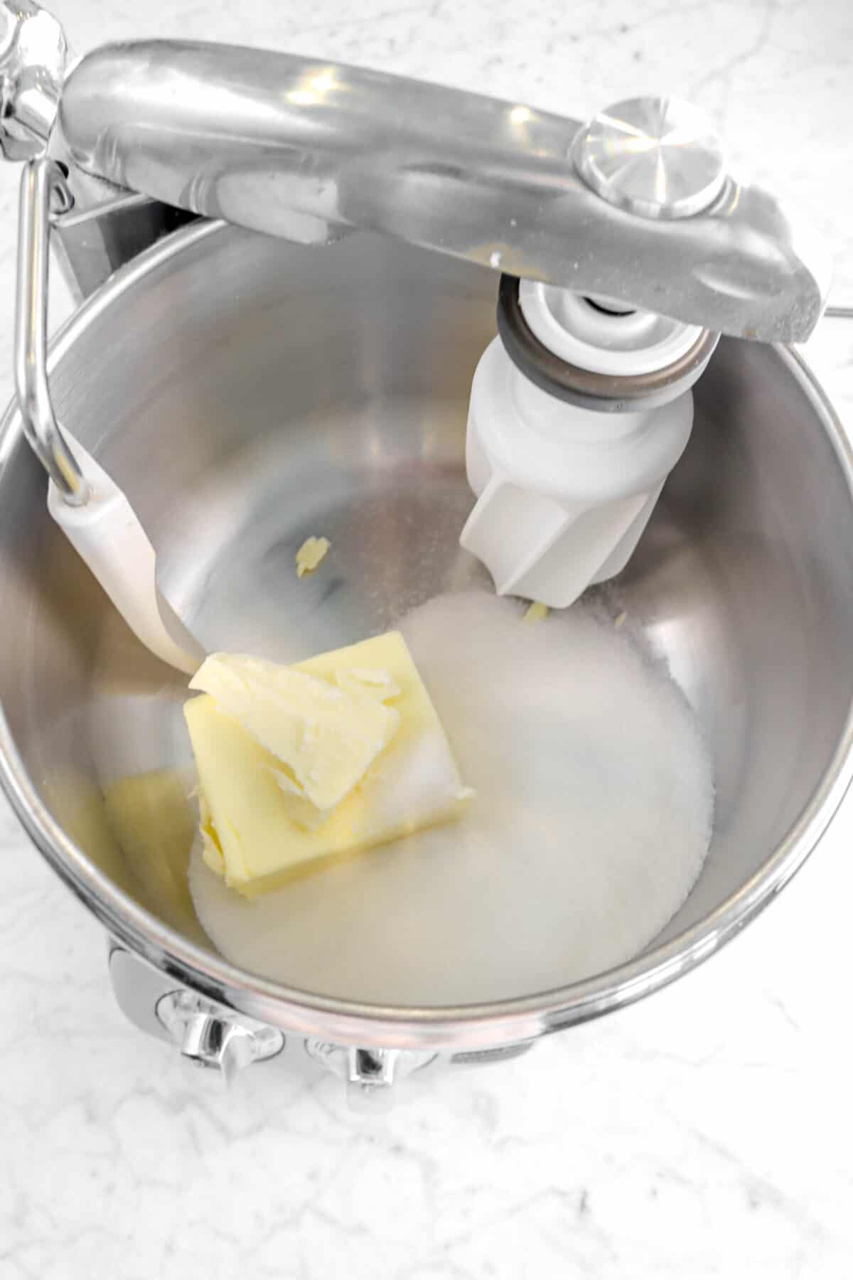butter and sugar in mixing bowl