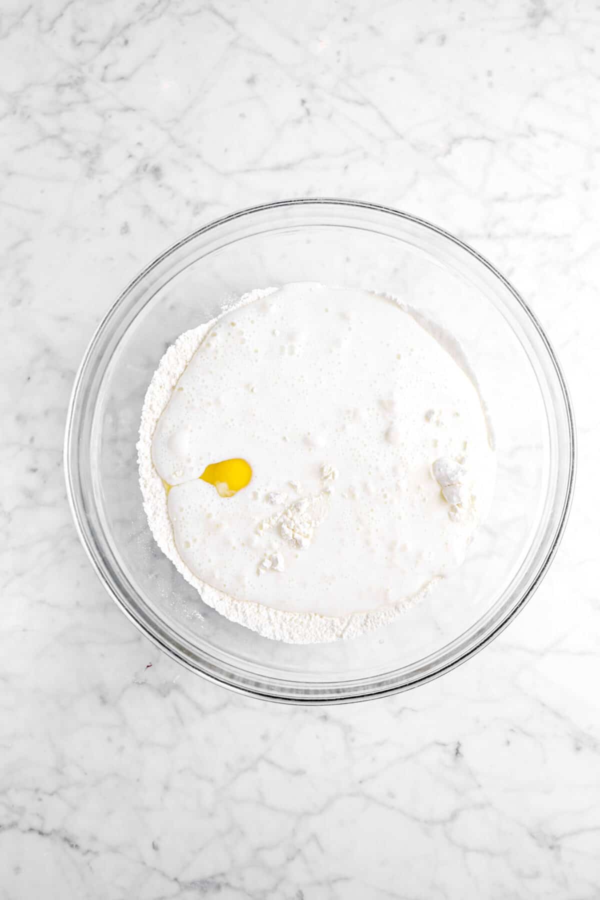 buttermilk and eggs added to dry ingredients