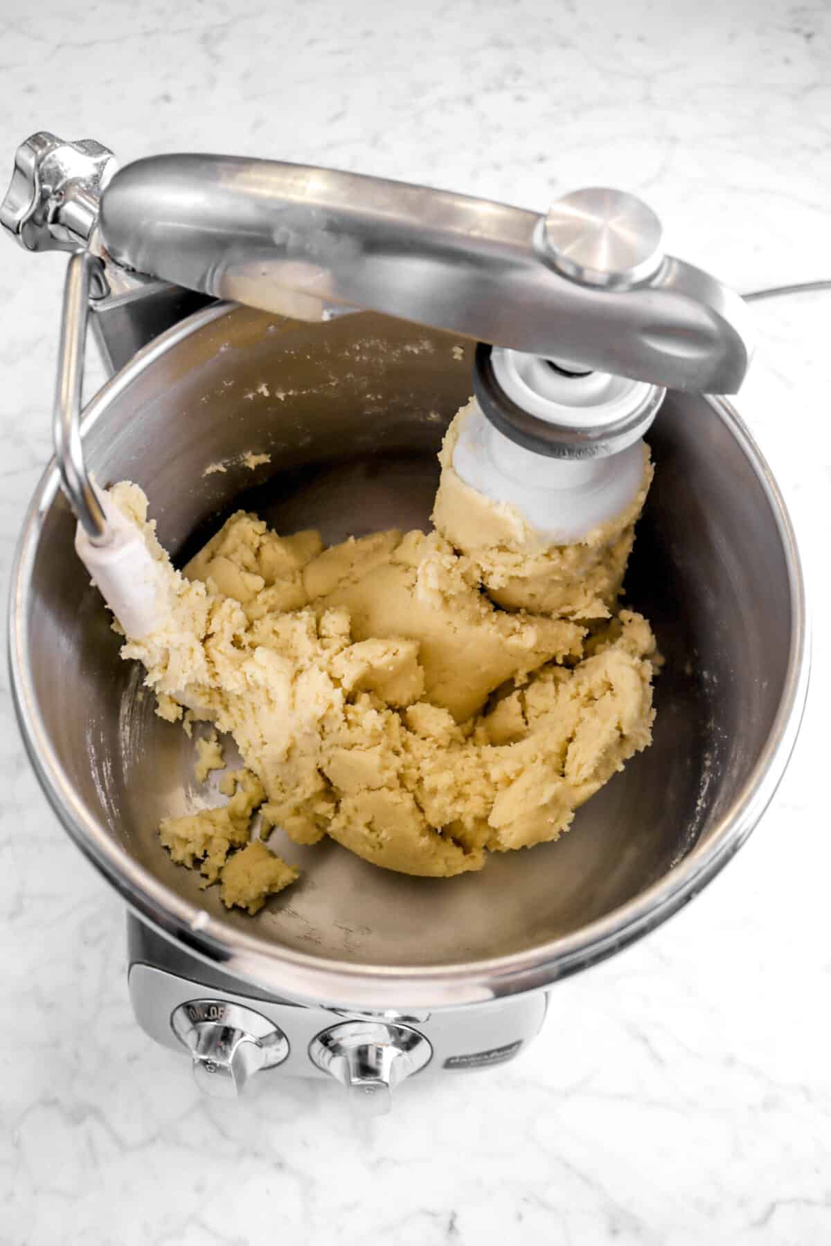cookie dough in mixer bowl