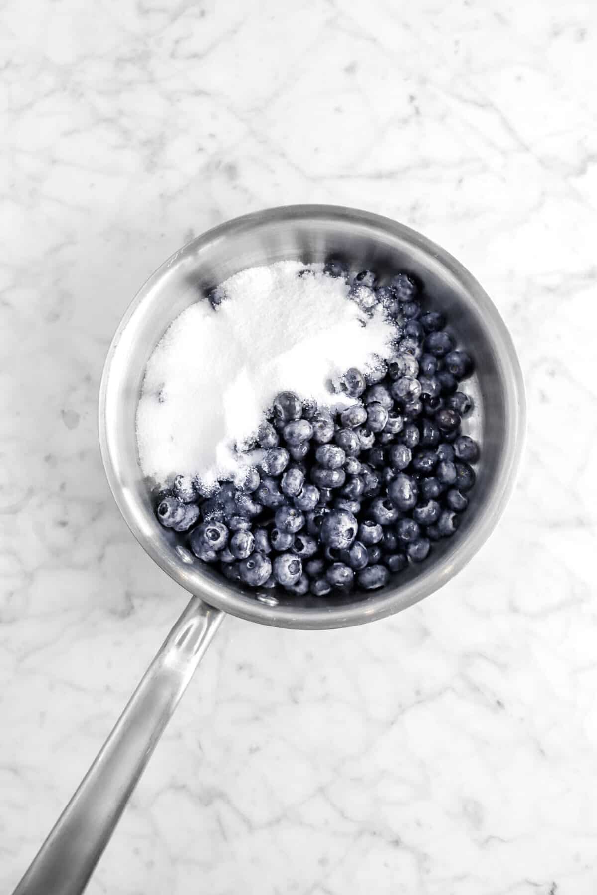 blueberries, lemon juice, and sugar in small pot
