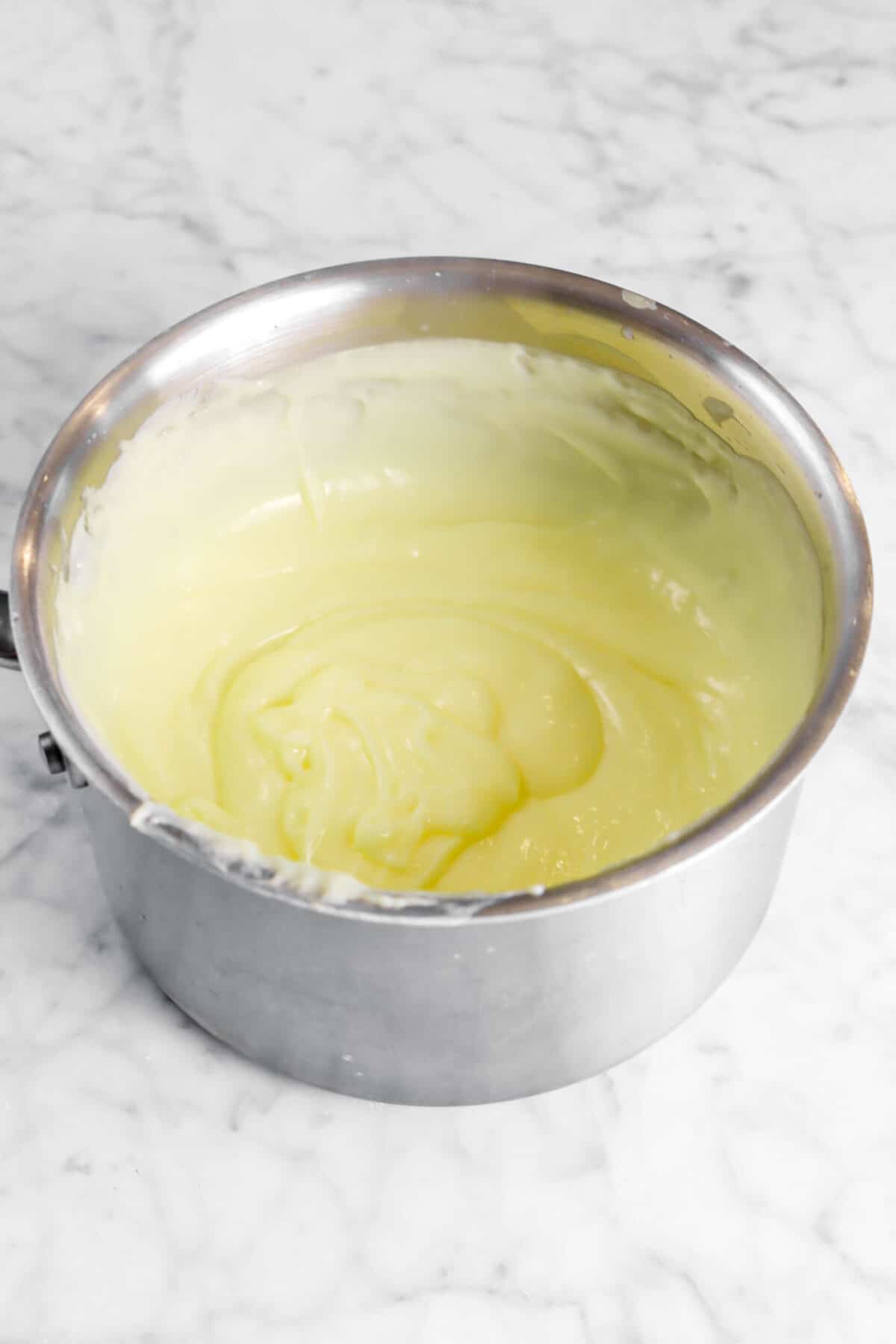 butter stirred into custard