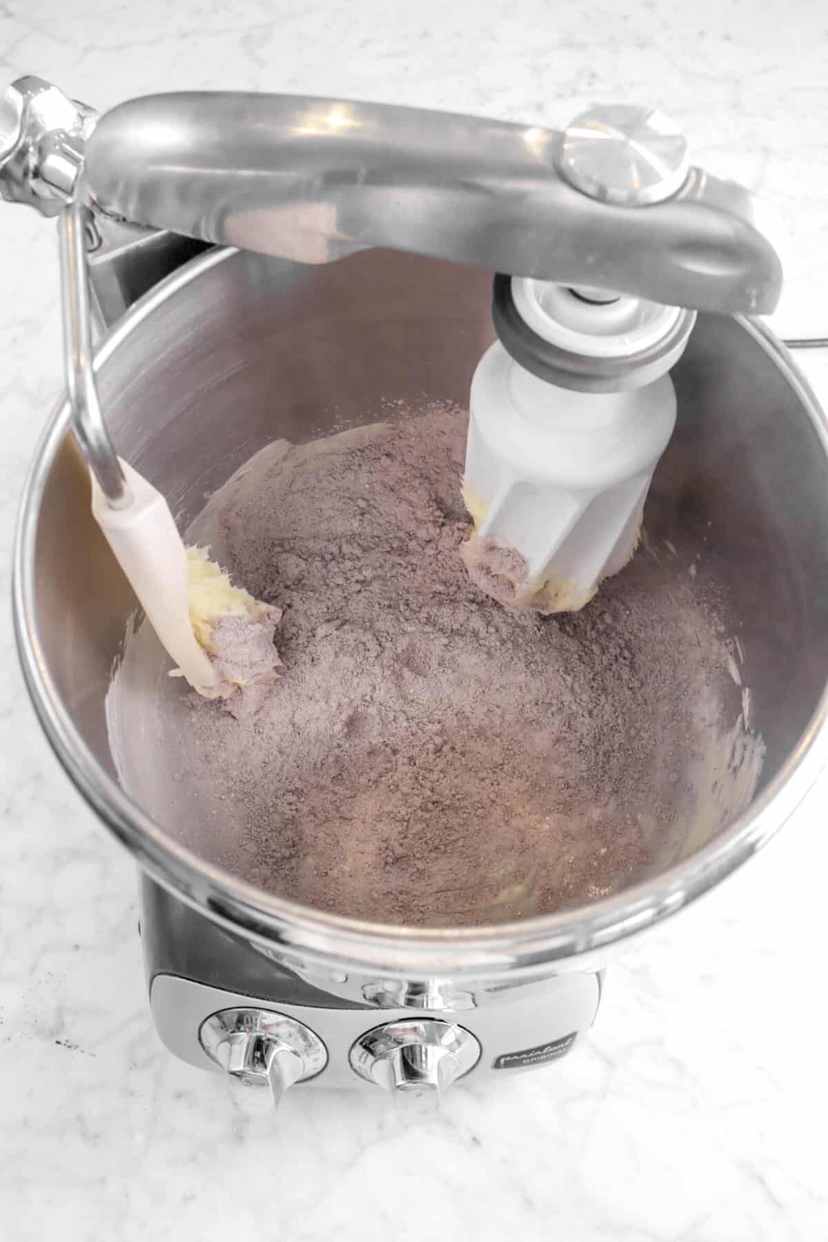 cocoa powder mixture added to butter