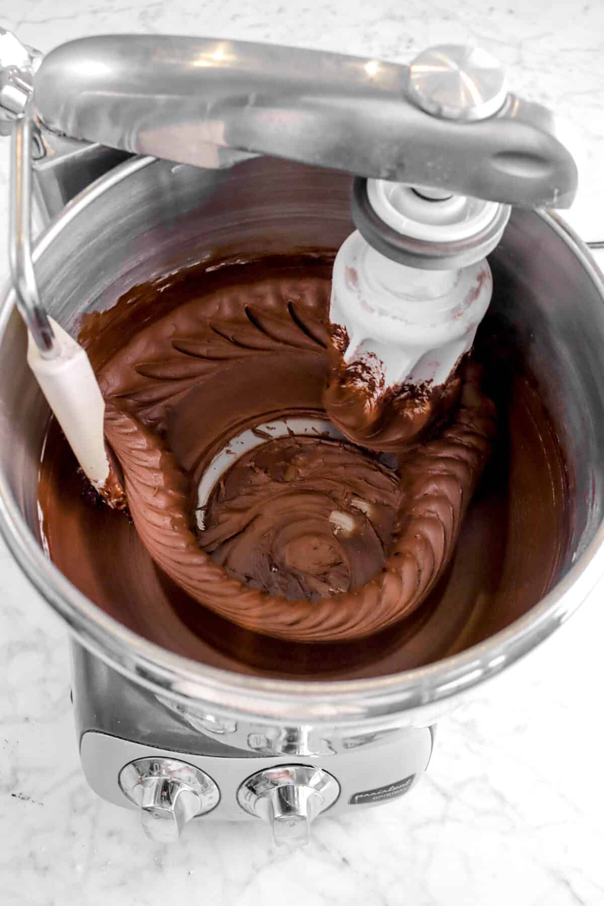 chocolate frosting in mixer
