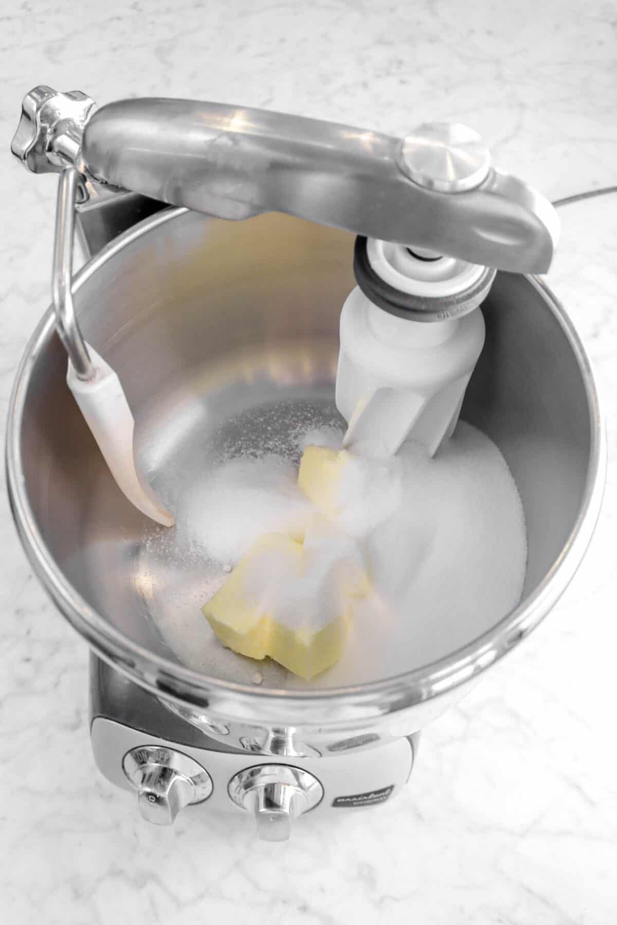 butter and sugar in mixer
