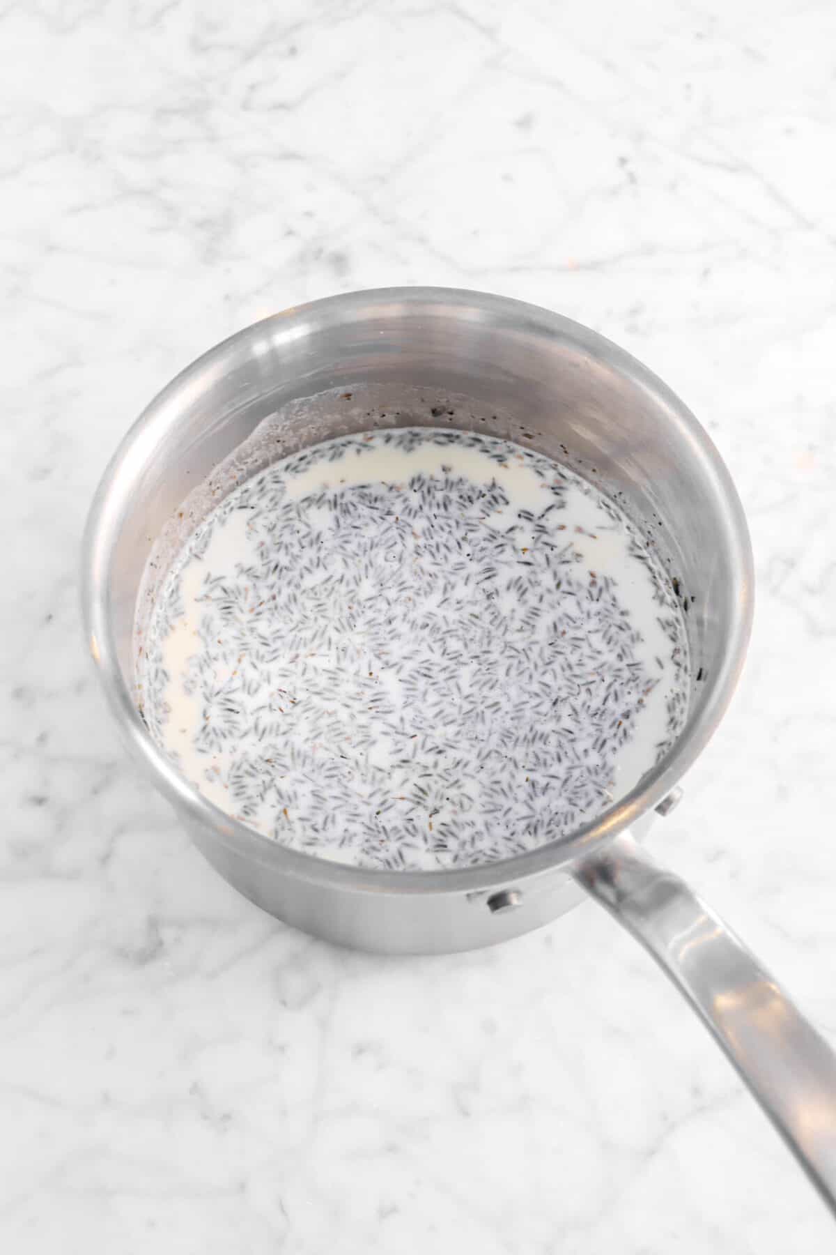 lavender and milk cooked down in a pot
