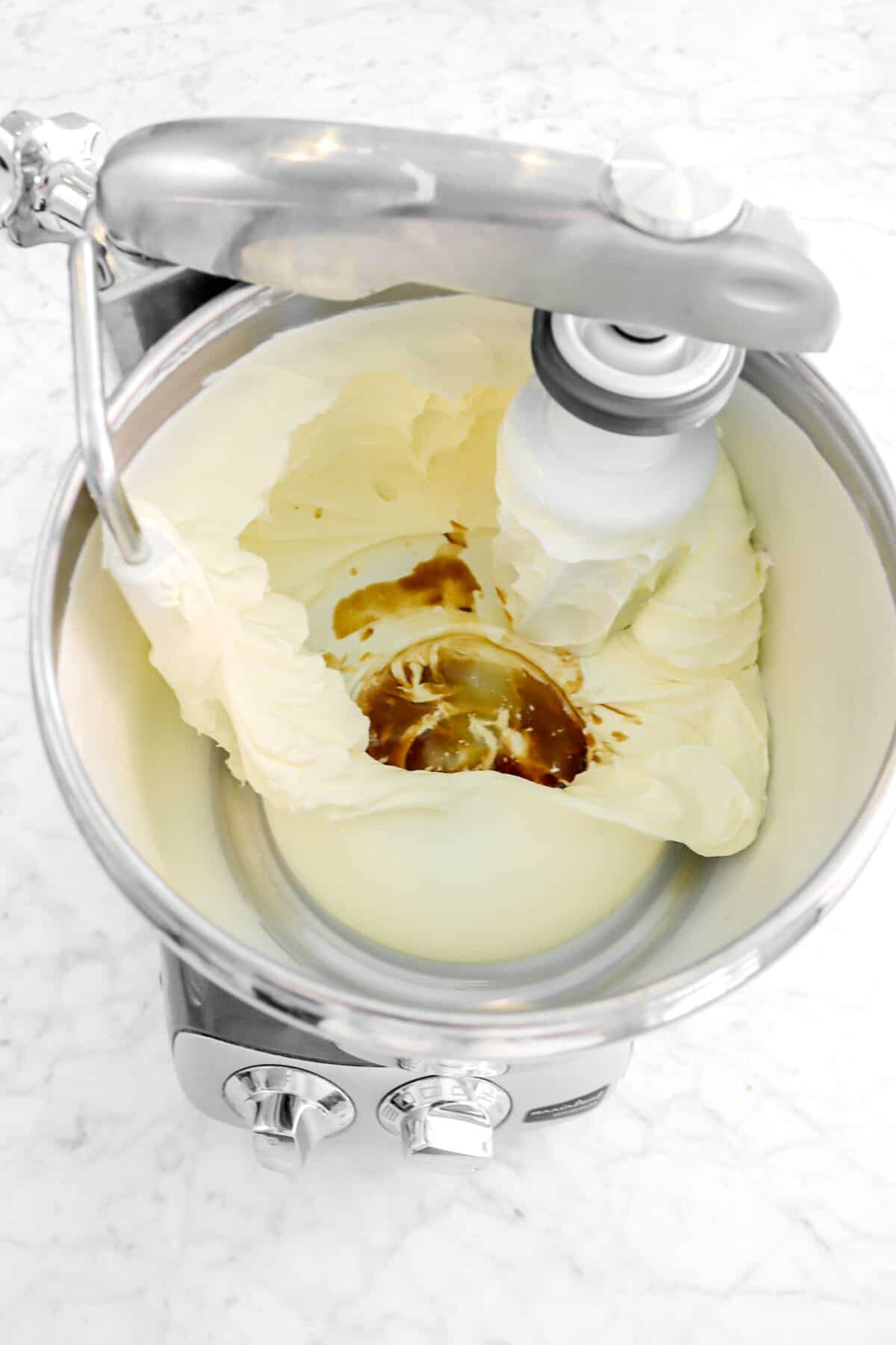 vanilla and lemon juice added to cream cheese mixture