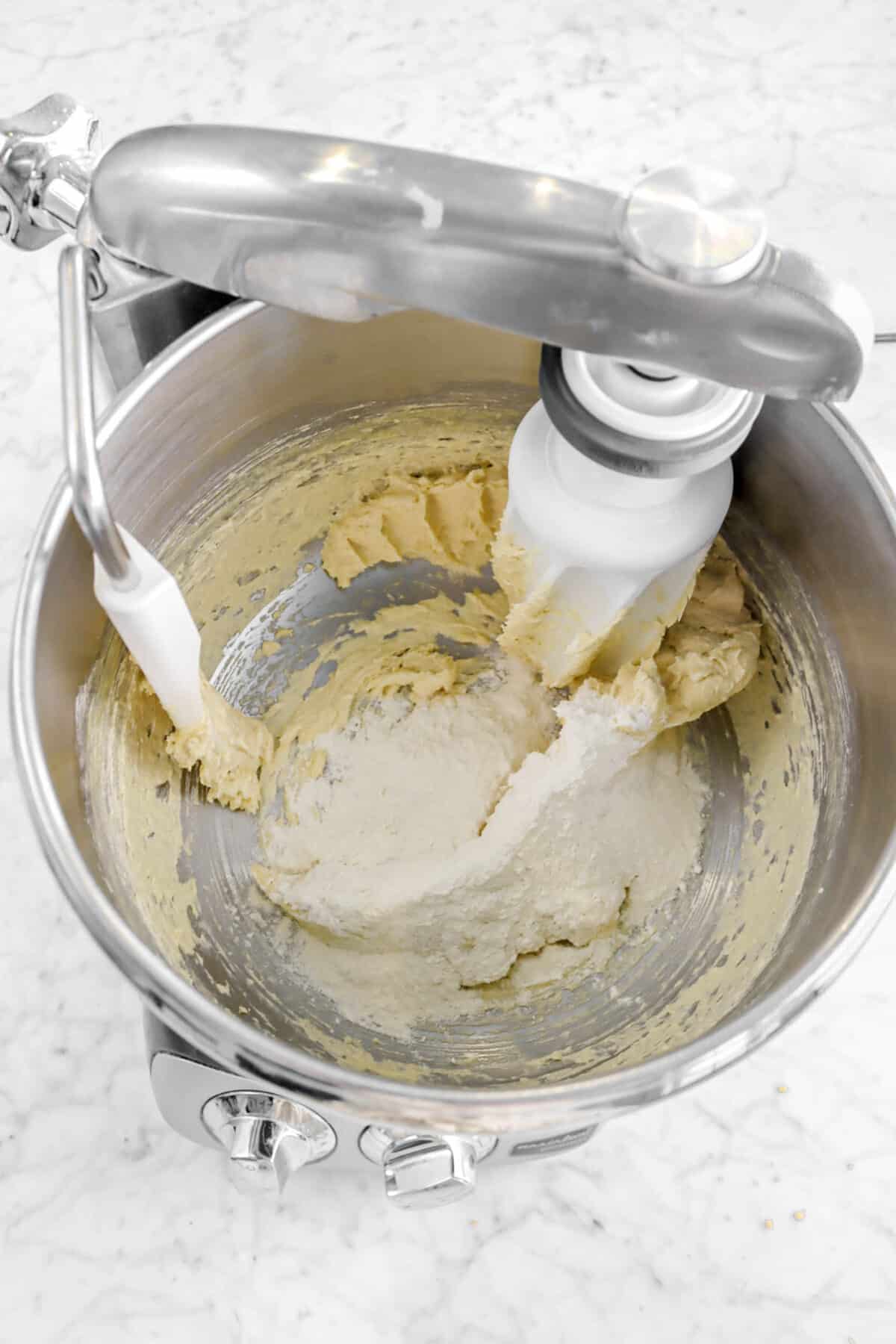 dry ingredients added to butter mixture