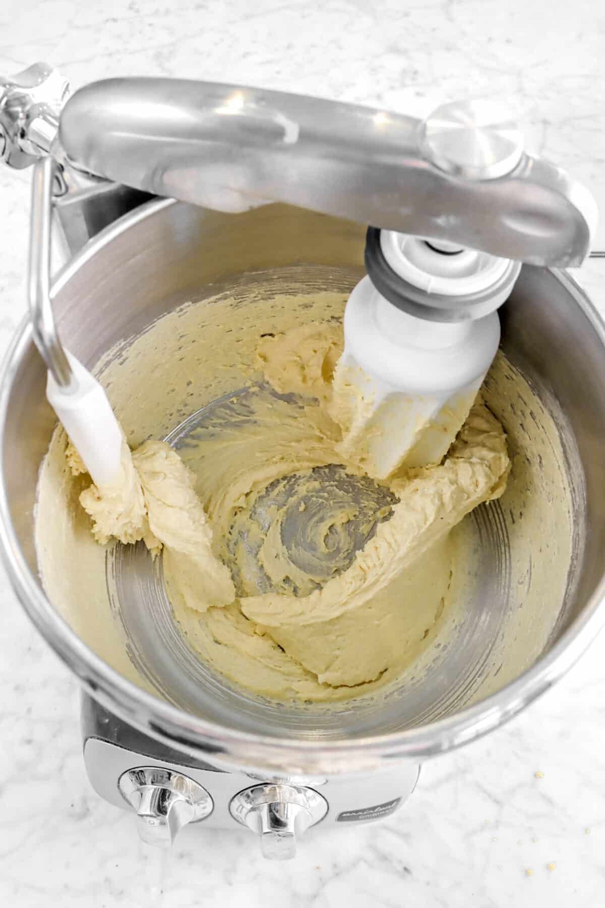 dry ingredients mixed into butter mixture