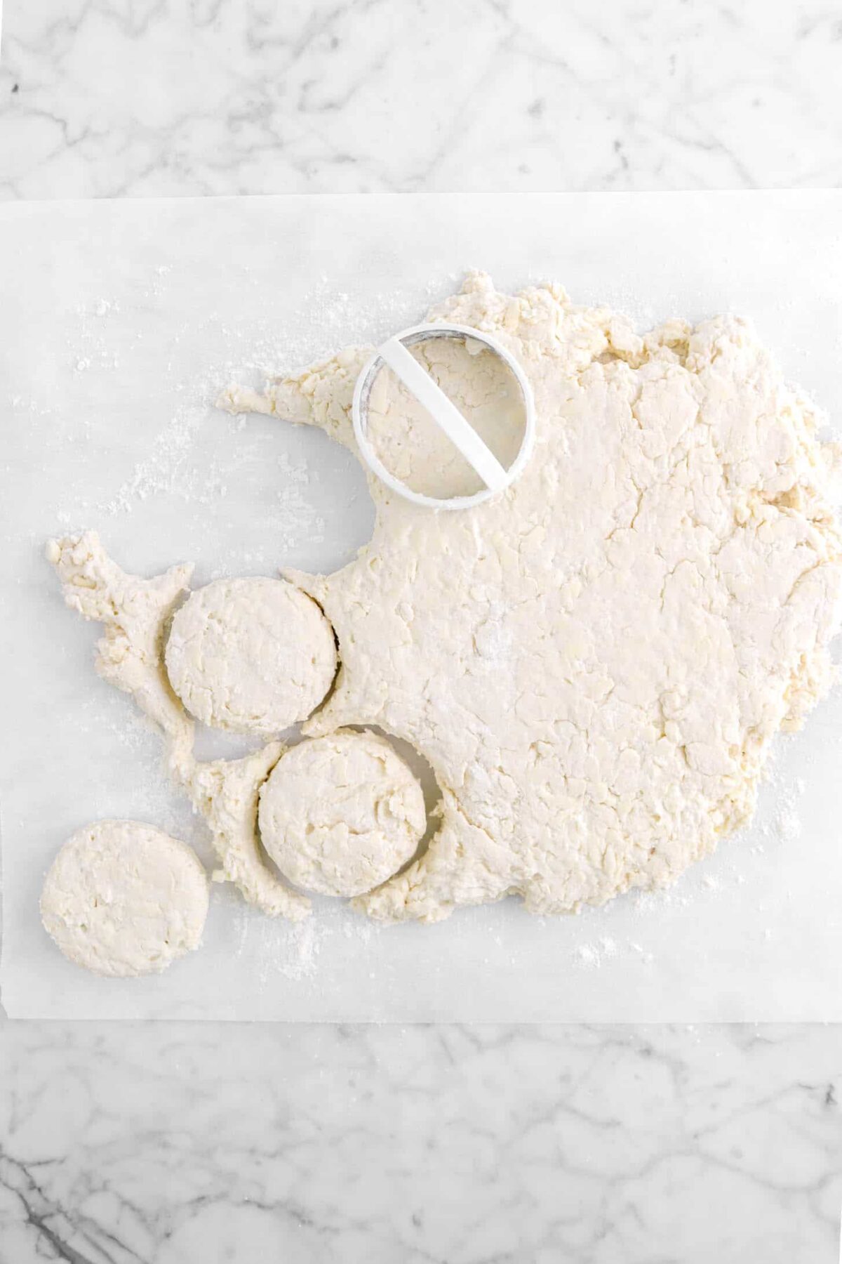 biscuit dough being cut into circles
