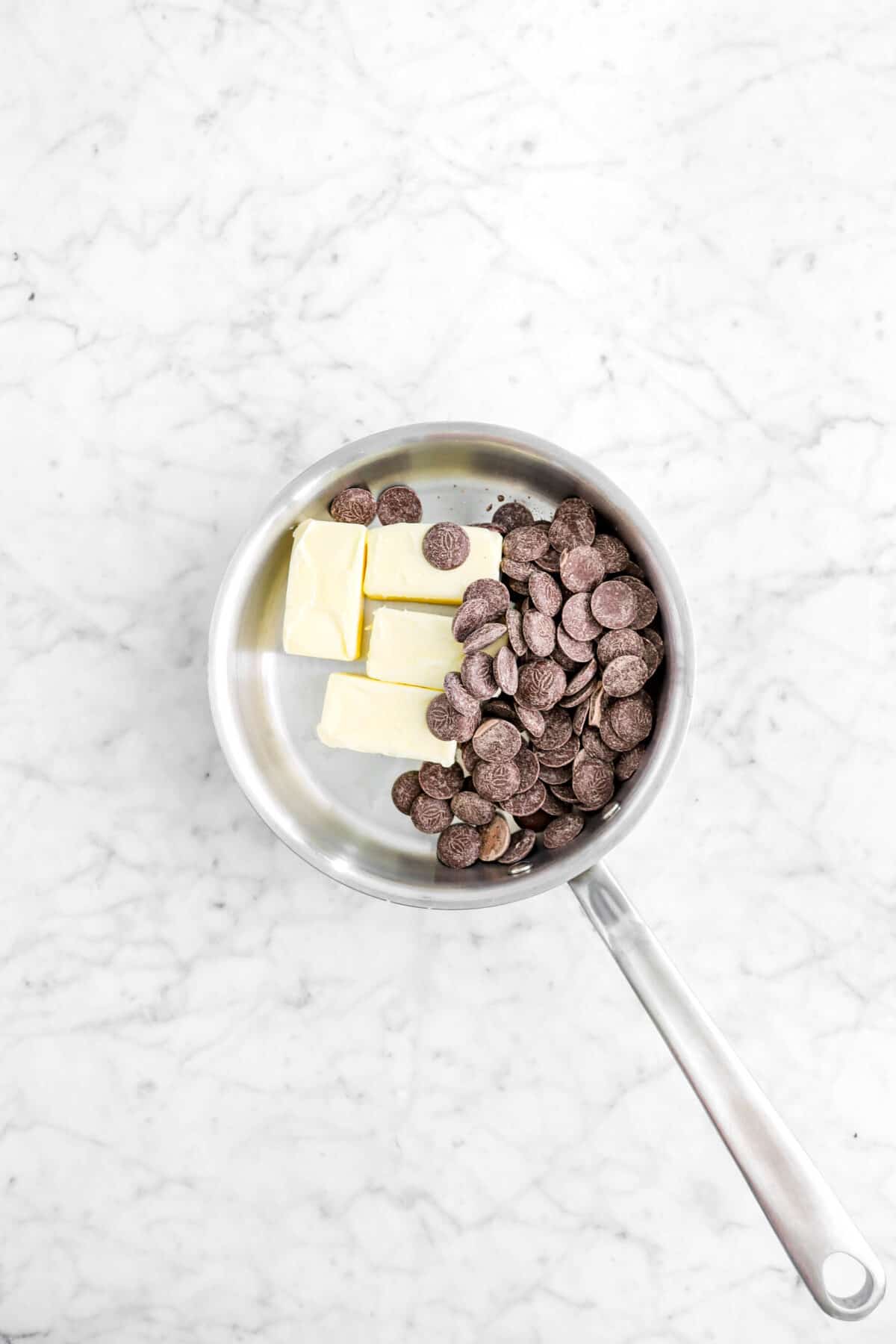 chocolate chips and butter in a pot